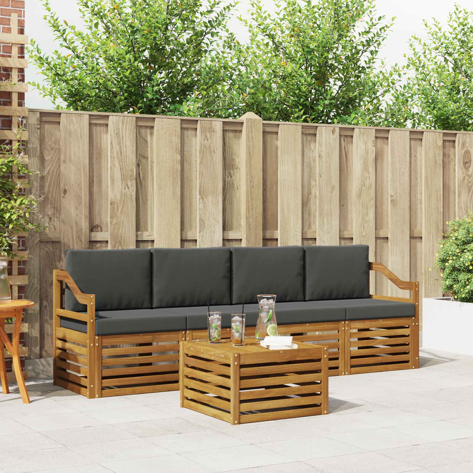 vidaXL Sofa-Sets 5 pcs Natuurlijk en Crème Massief Acaciahout