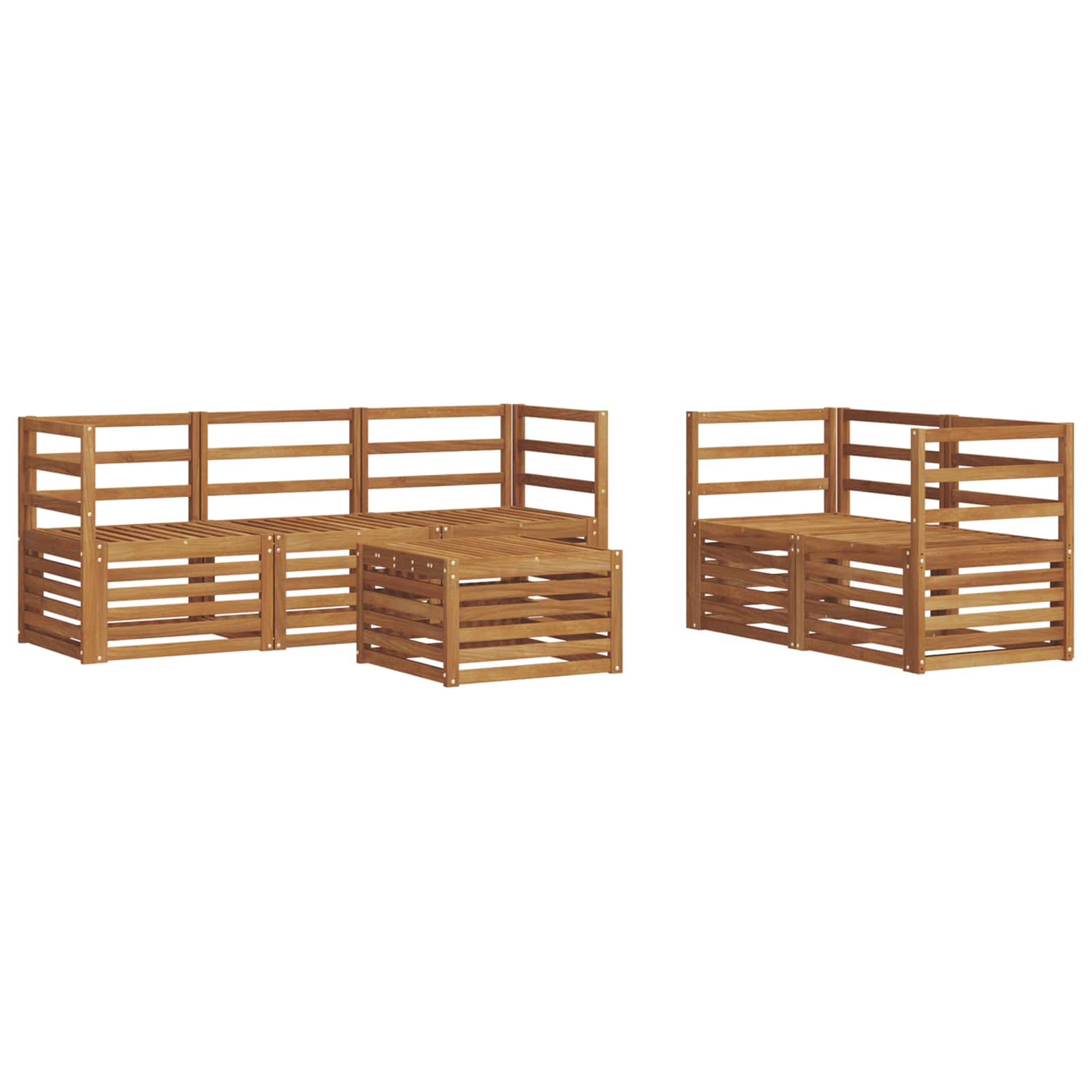 vidaXL Sofa-Sets 6 pcs Natuurlijk en Crème Massief Acaciahout