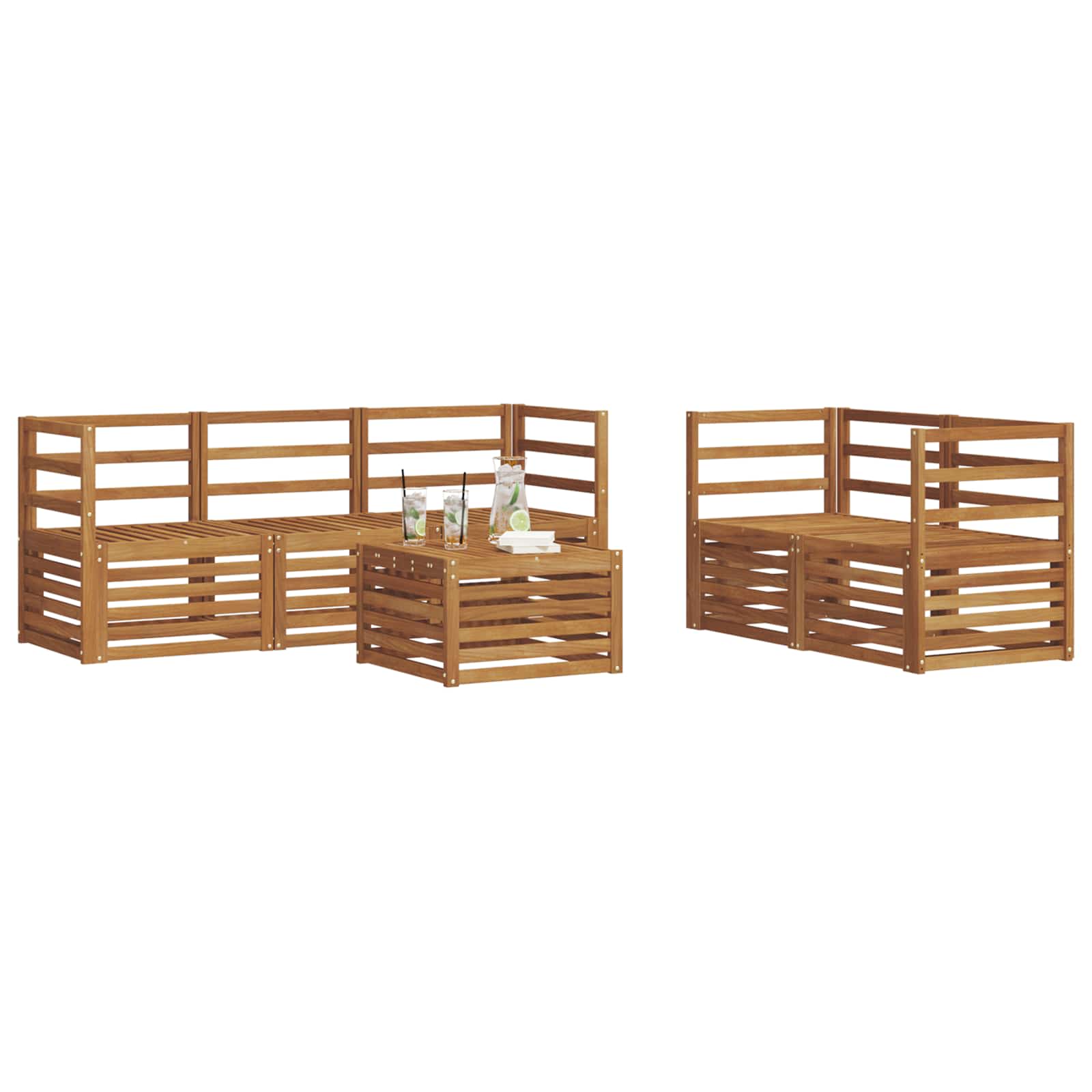 vidaXL Sofa-Sets 6 pcs Natuurlijk en Crème Massief Acaciahout
