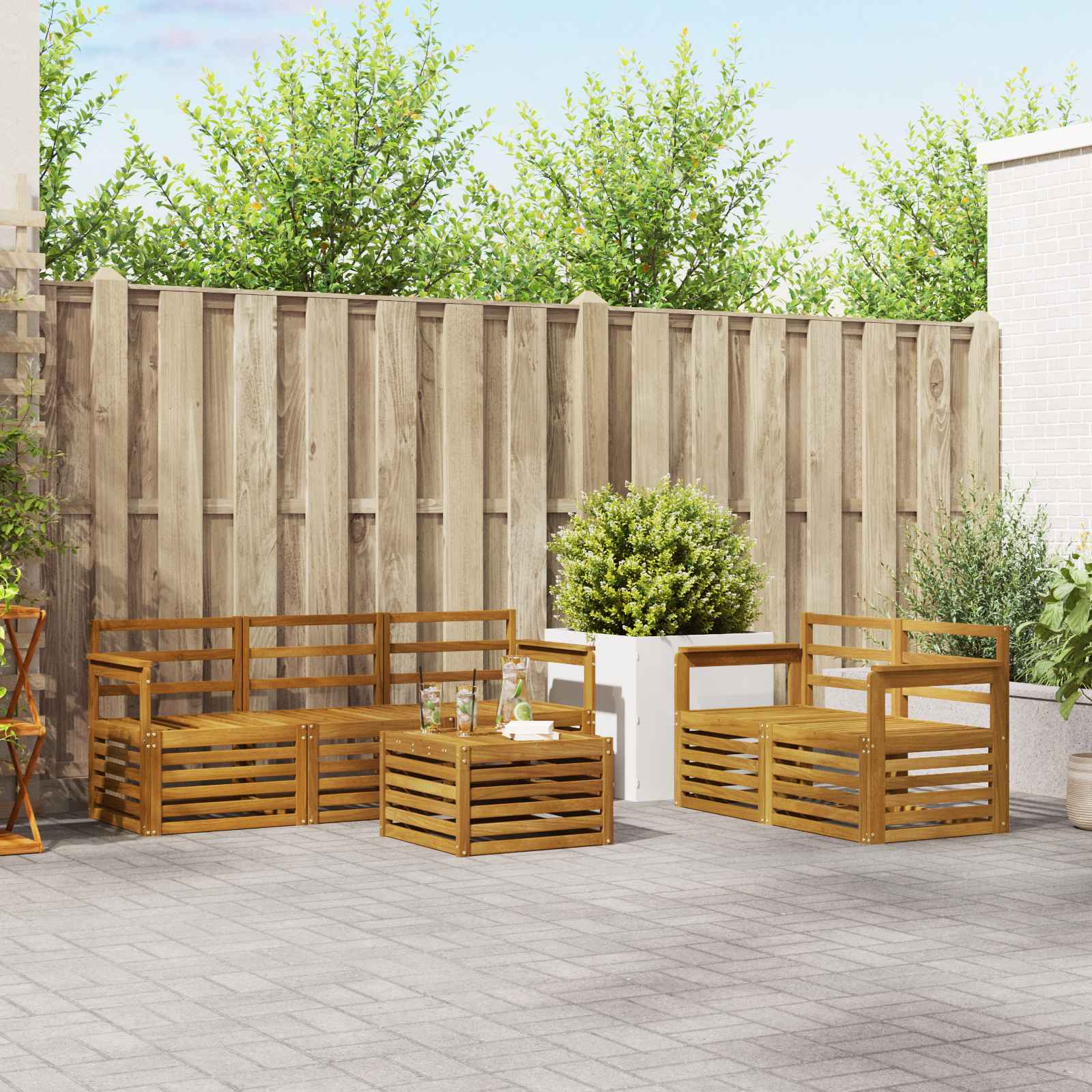 vidaXL Sofa-Sets 6 pcs Natuurlijk en Crème Massief Acaciahout