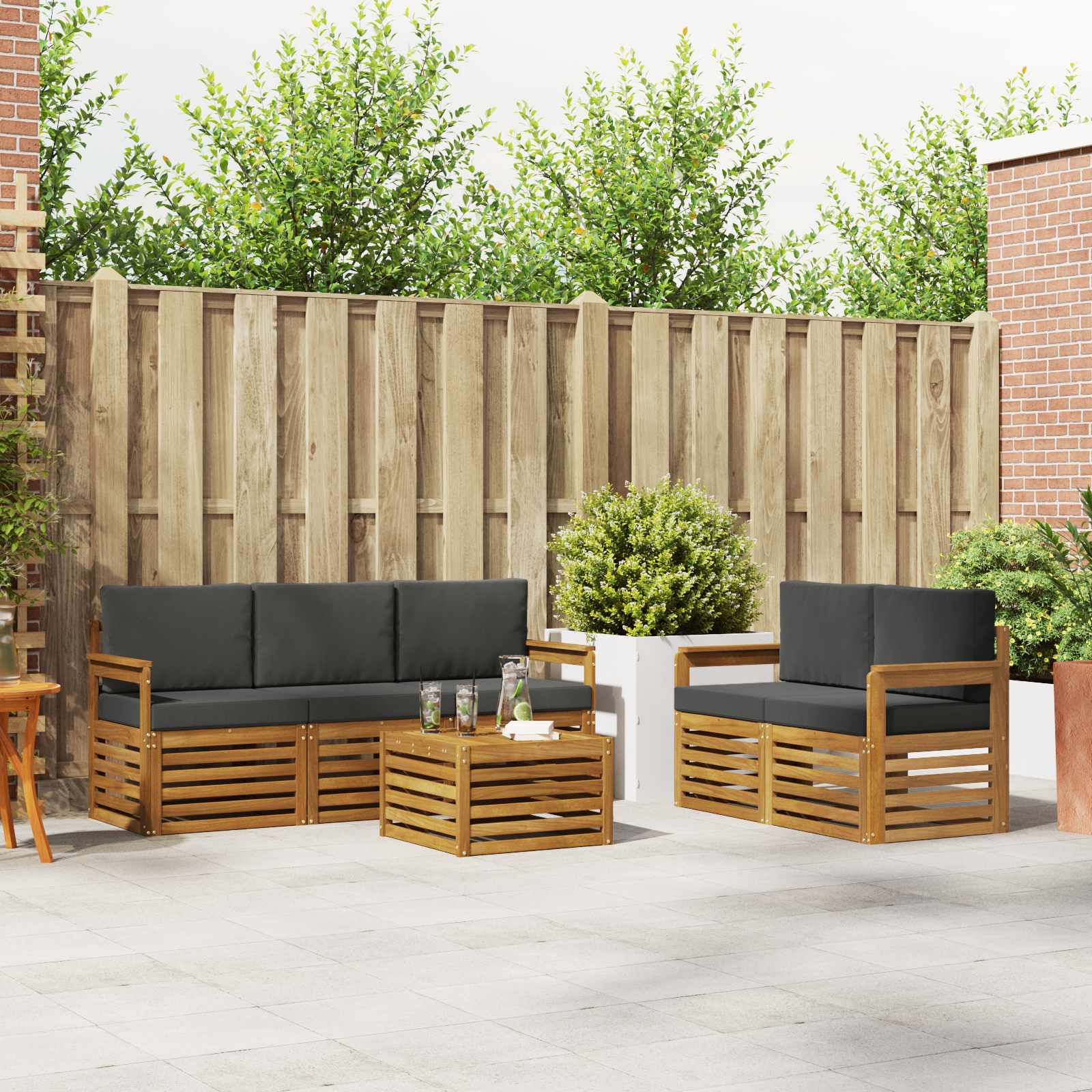 vidaXL Sofa-Sets 6 pcs Natuurlijk en Crème Massief Acaciahout