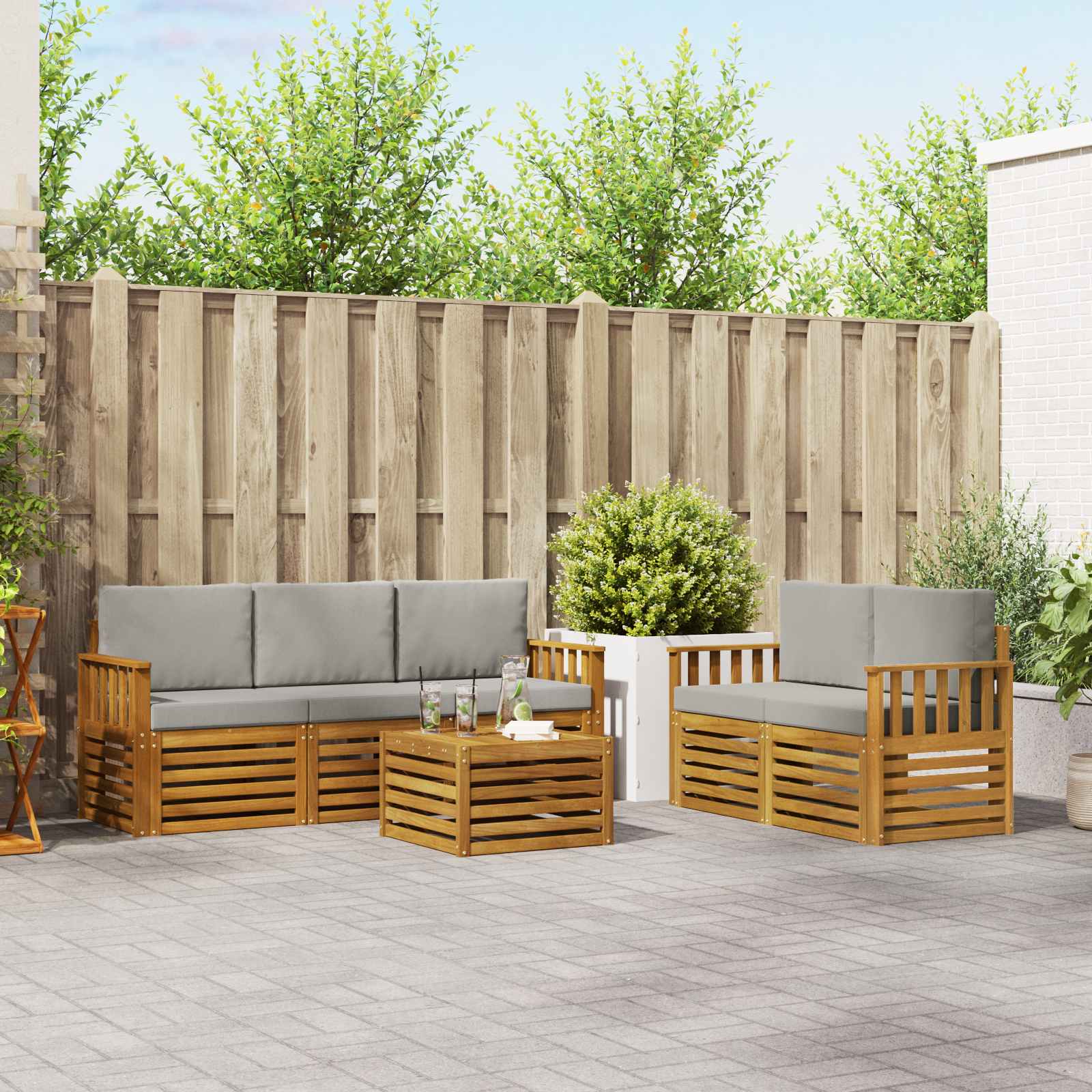 vidaXL Sofa-Sets 6 pcs Natuurlijk en Crème Massief Acaciahout