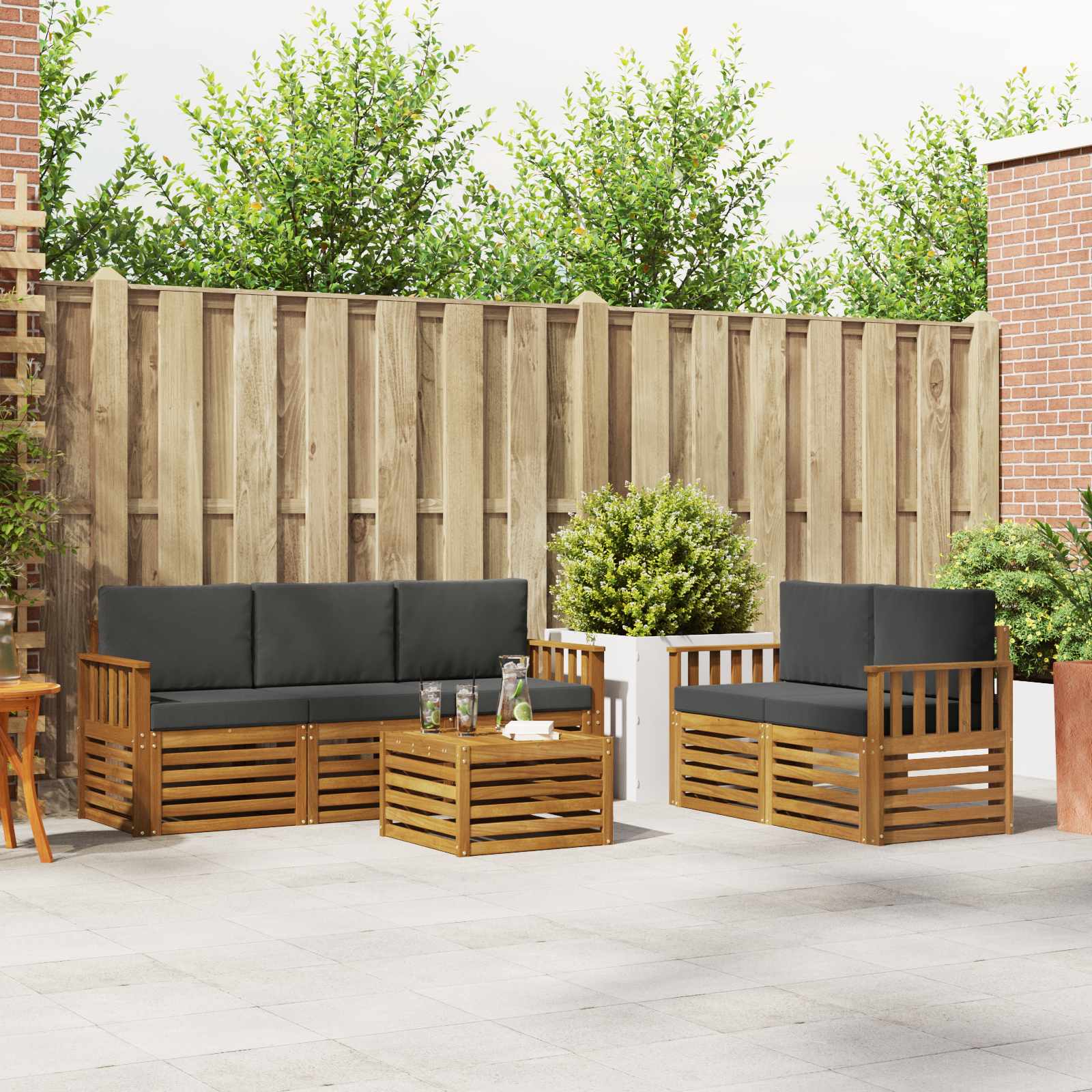vidaXL Sofa-Sets 6 pcs Natuurlijk en Crème Massief Acaciahout