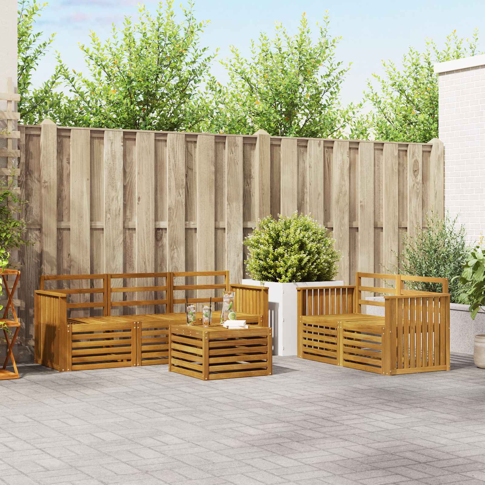 vidaXL Sofa-Sets 6 pcs Natuurlijk en Crème Massief Acaciahout