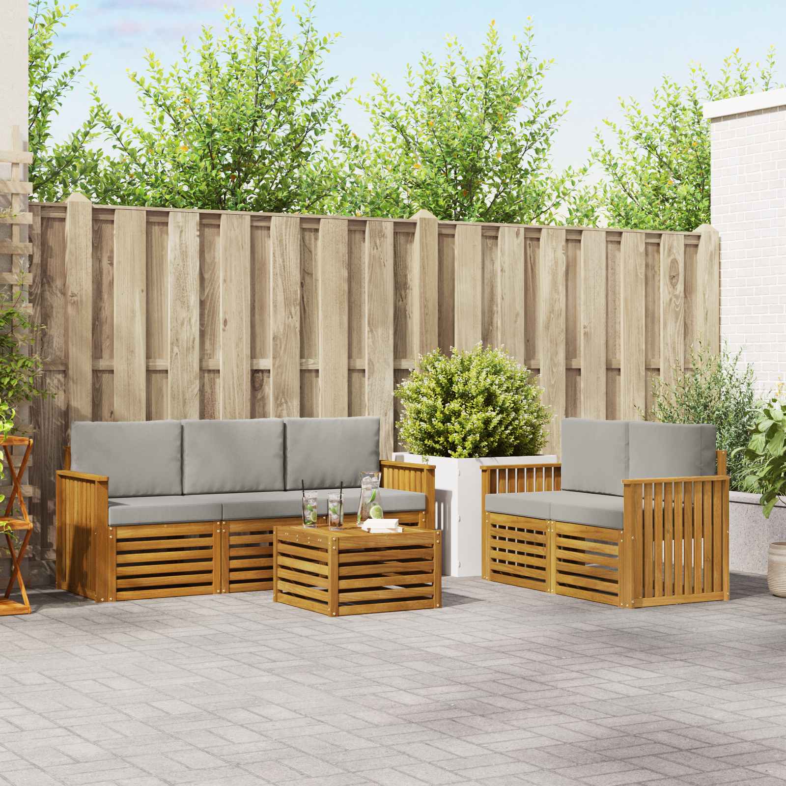 vidaXL Sofa-Sets 6 pcs Natuurlijk en Crème Massief Acaciahout