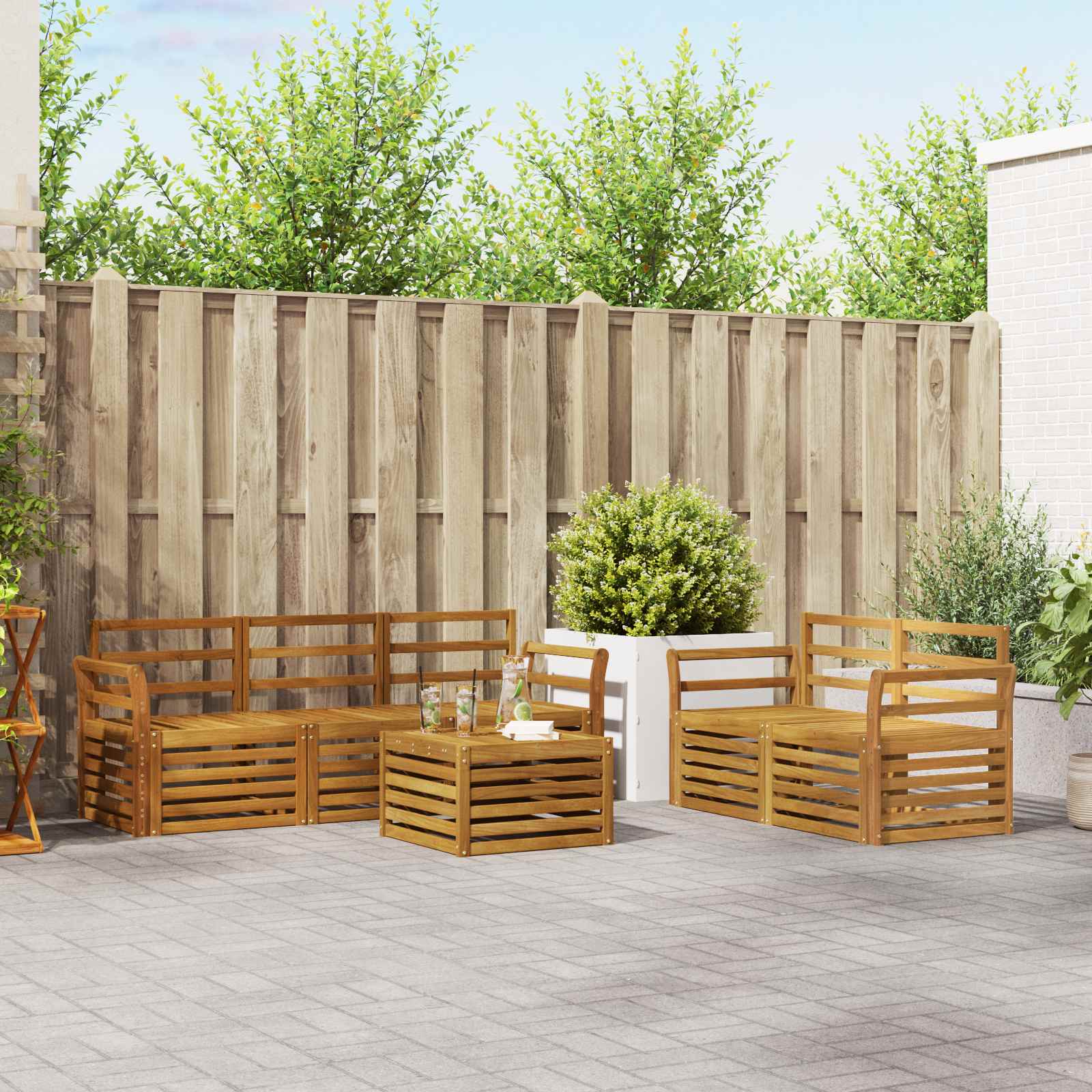 vidaXL Sofa-Sets 6 pcs Natuurlijk en Crème Massief Acaciahout
