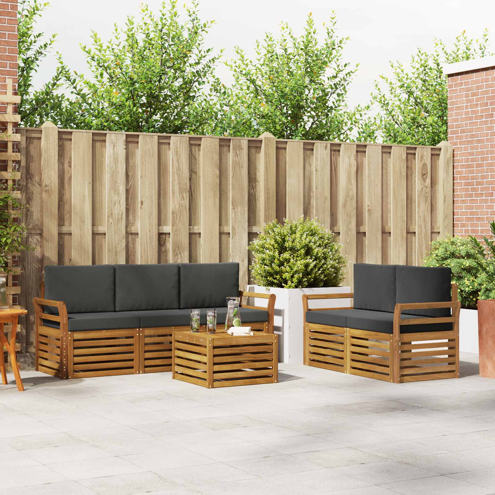 vidaXL Sofa-Sets 6 pcs Natuurlijk en Crème Massief Acaciahout