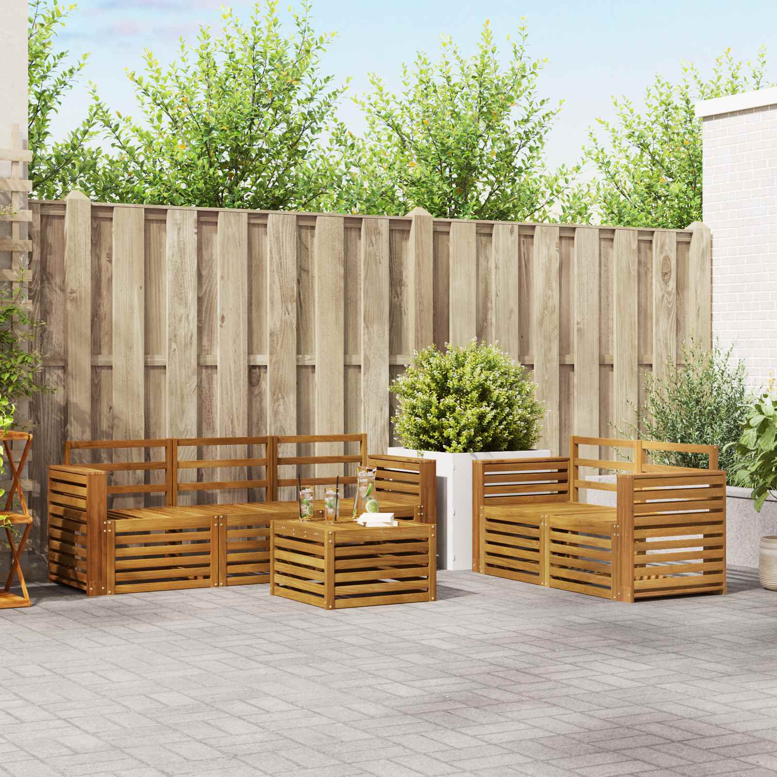 vidaXL Sofa-Sets 6 pcs Natuurlijk en Crème Massief Acaciahout