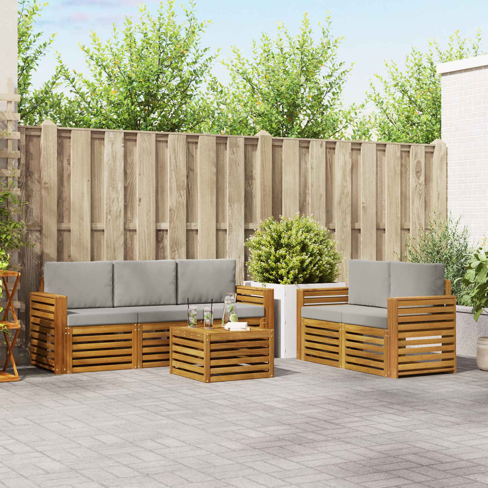 vidaXL Sofa-Sets 6 pcs Natuurlijk en Crème Massief Acaciahout