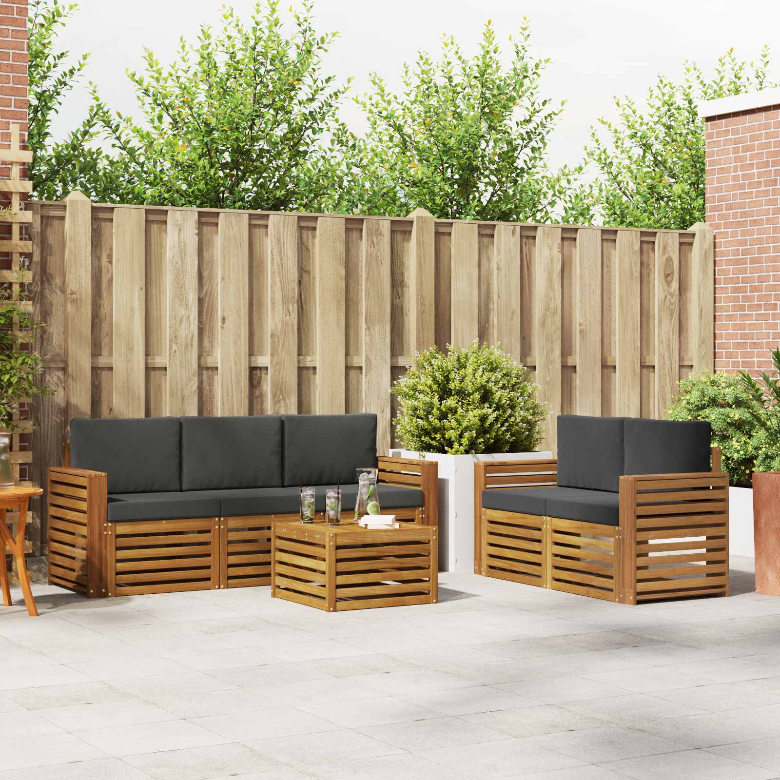 vidaXL Sofa-Sets 6 pcs Natuurlijk en Crème Massief Acaciahout