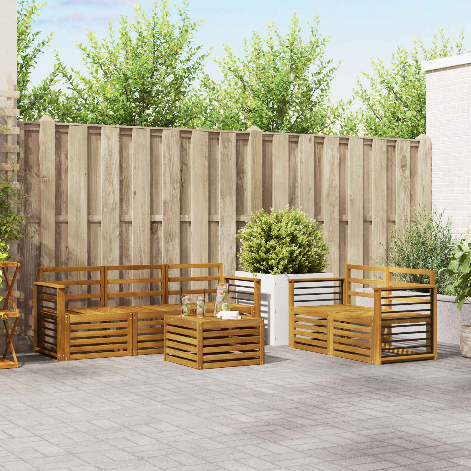 vidaXL Sofa-Sets 6 pcs Natuurlijk en Crème Massief Acaciahout