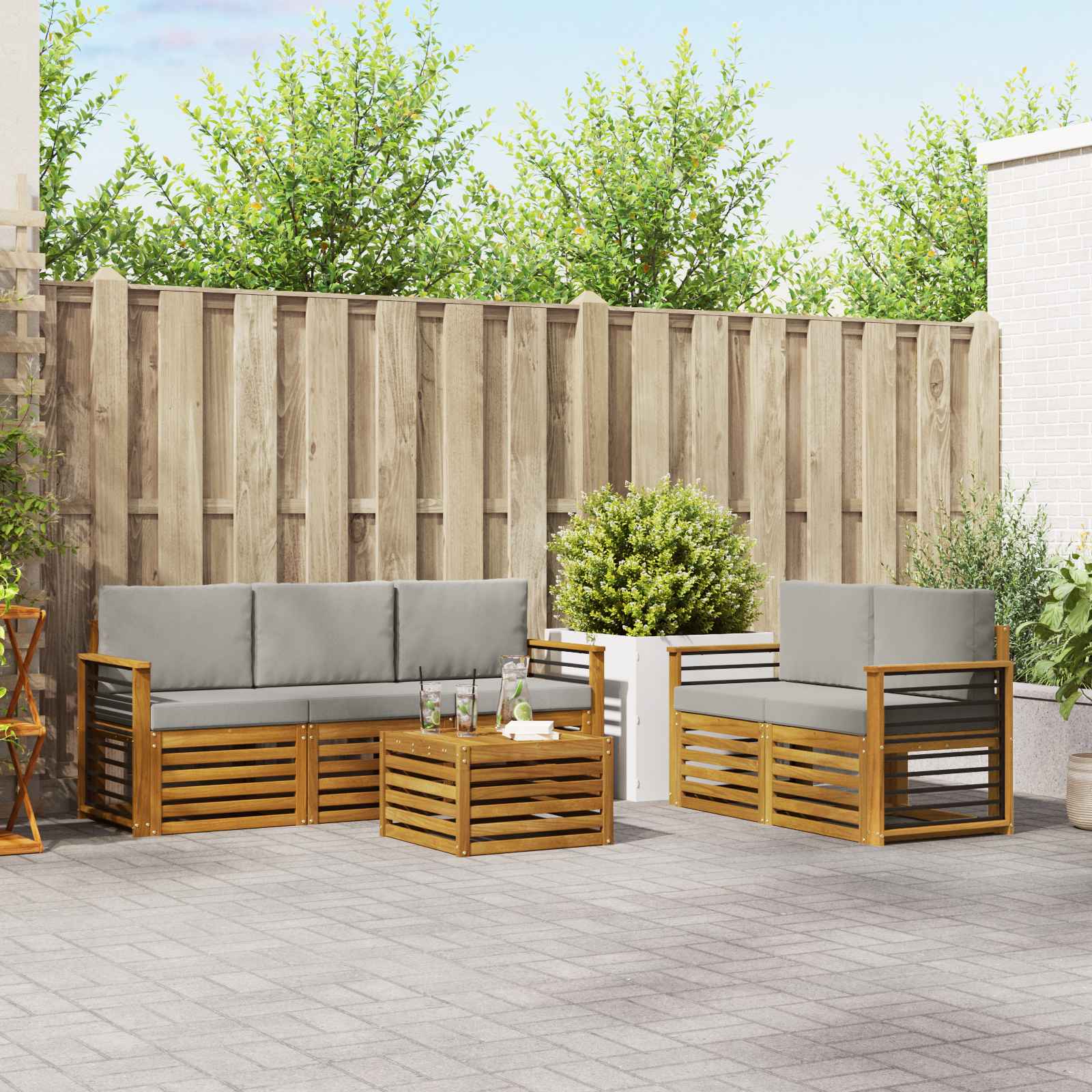vidaXL Sofa-Sets 6 pcs Natuurlijk en Crème Massief Acaciahout