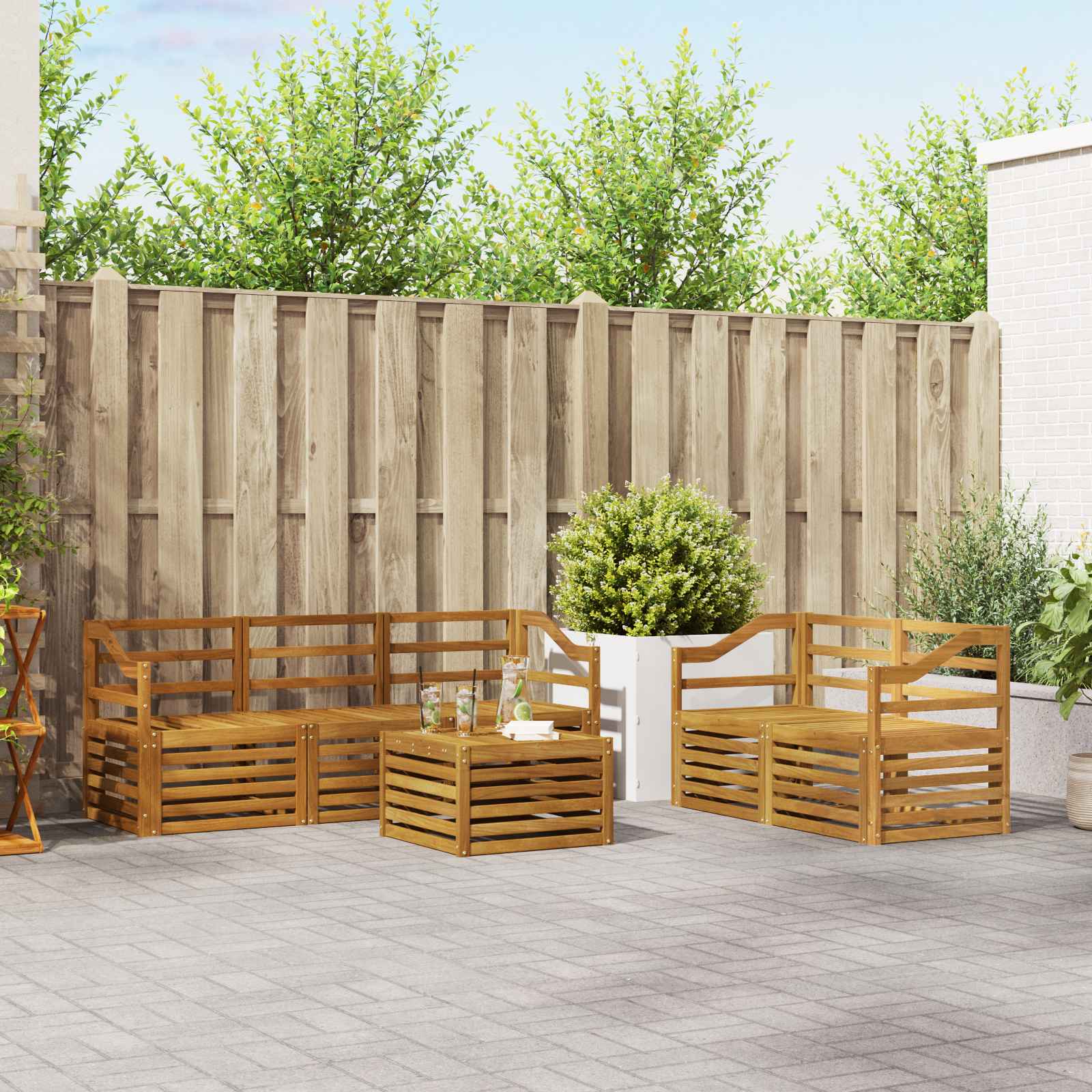 vidaXL Sofa-Sets 6 pcs Natuurlijk en Crème Massief Acaciahout