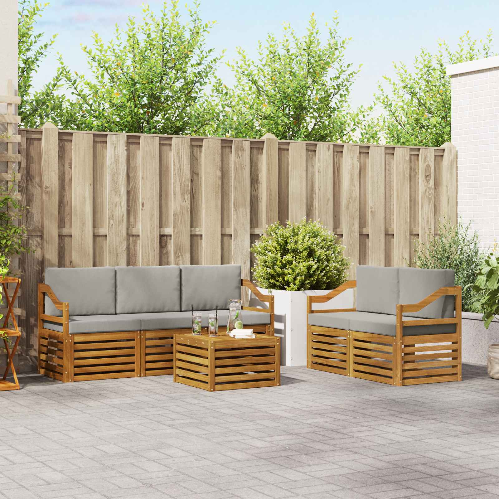 vidaXL Sofa-Sets 6 pcs Natuurlijk en Crème Massief Acaciahout