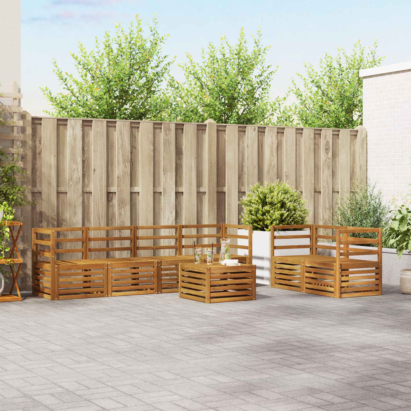 vidaXL Sofa-Sets 7 pcs Natuurlijk en Crème Massief Acaciahout