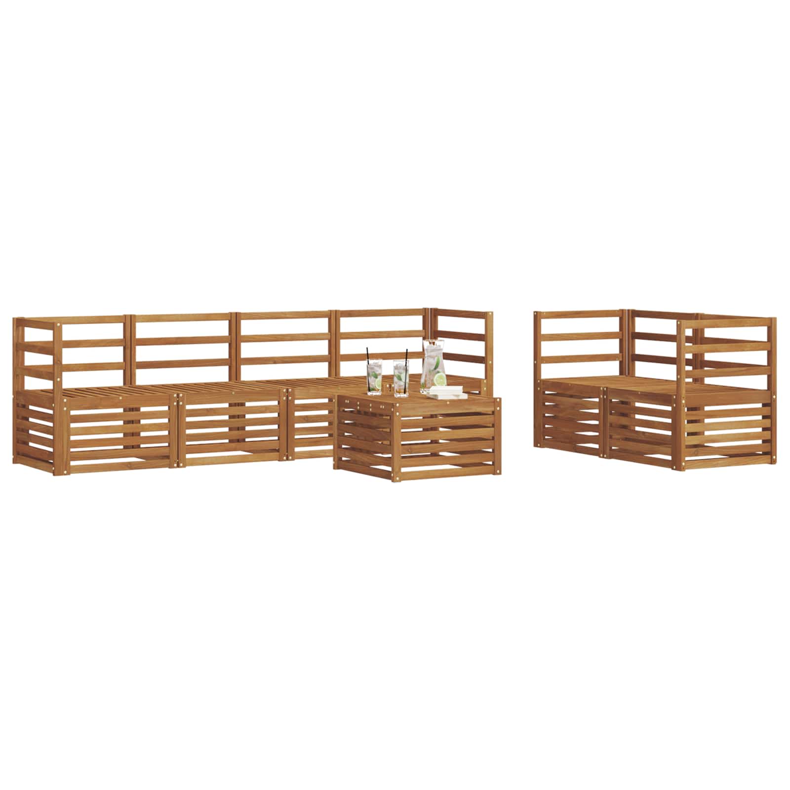 vidaXL Sofa-Sets 7 pcs Natuurlijk en Crème Massief Acaciahout