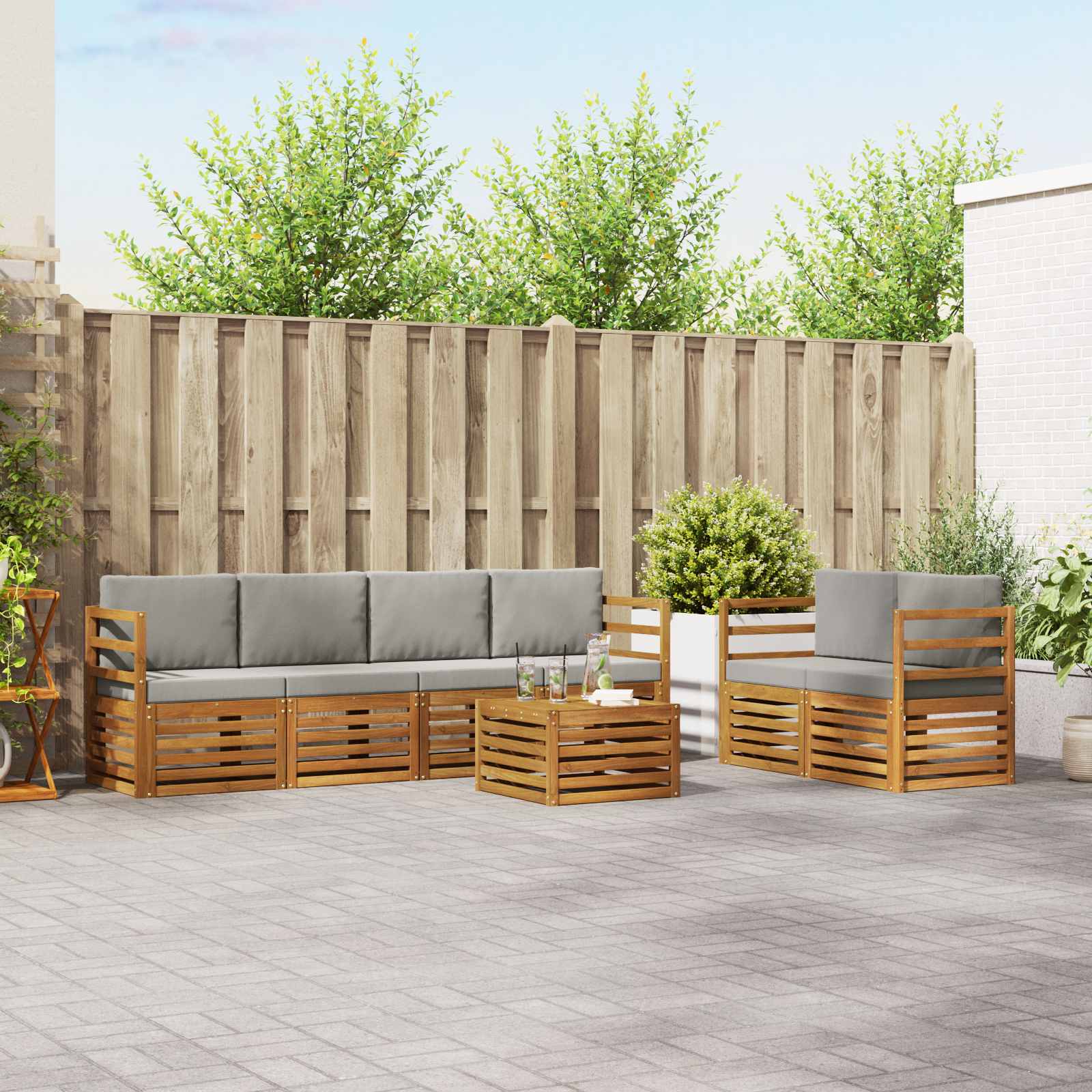 vidaXL Sofa-Sets 7 pcs Natuurlijk en Crème Massief Acaciahout