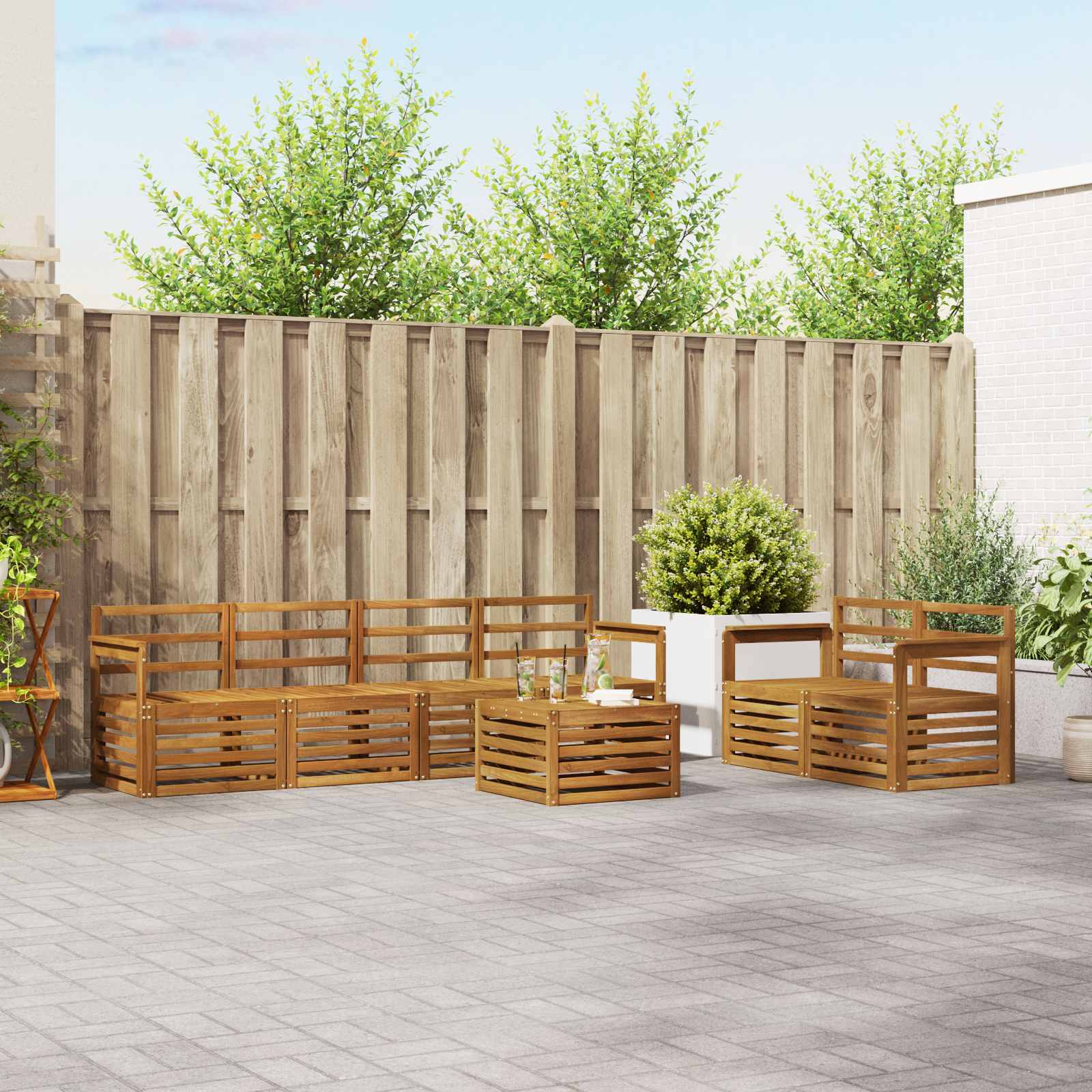 vidaXL Sofa-Sets 7 pcs Natuurlijk en Crème Massief Acaciahout