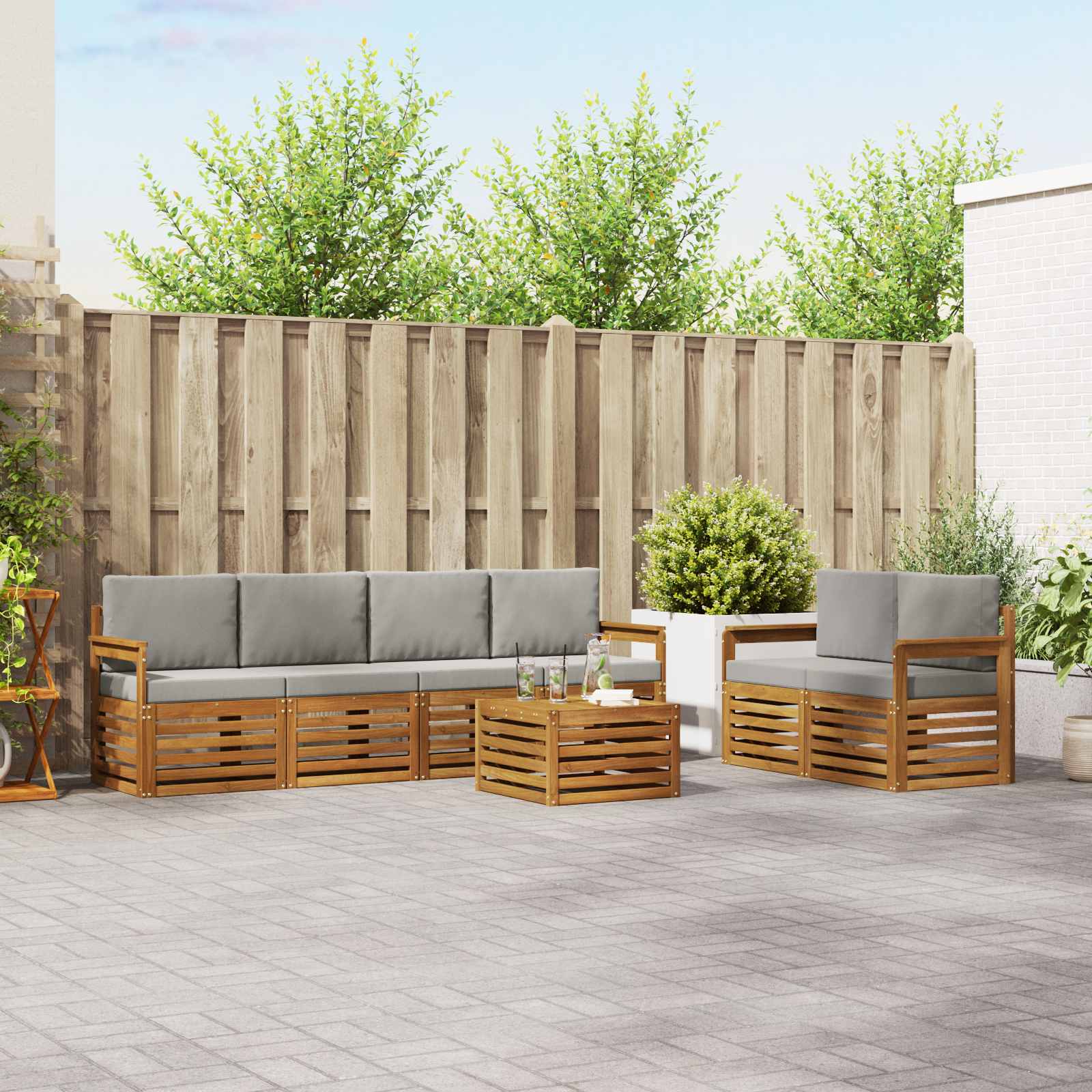 vidaXL Sofa-Sets 7 pcs Natuurlijk en Crème Massief Acaciahout