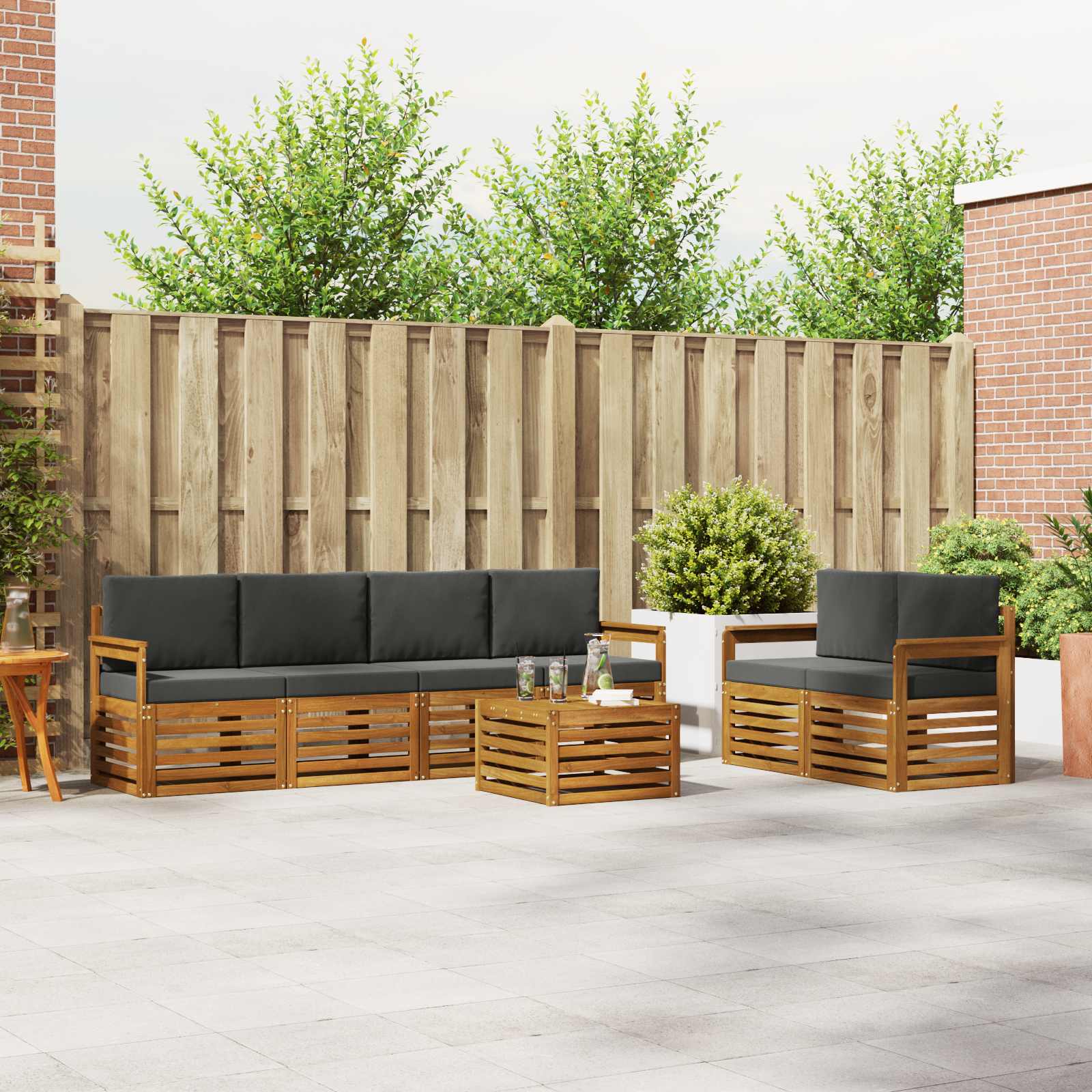 vidaXL Sofa-Sets 7 pcs Natuurlijk en Crème Massief Acaciahout