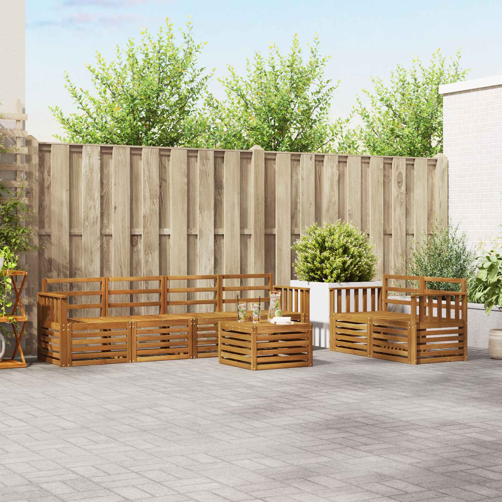 vidaXL Sofa-Sets 7 pcs Natuurlijk en Crème Massief Acaciahout