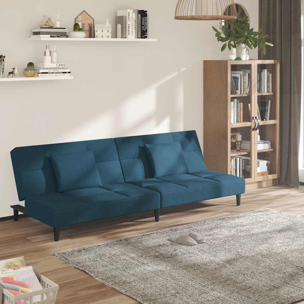 vidaXL Slaapbank 2-zits met 2 kussens fluweel blauw