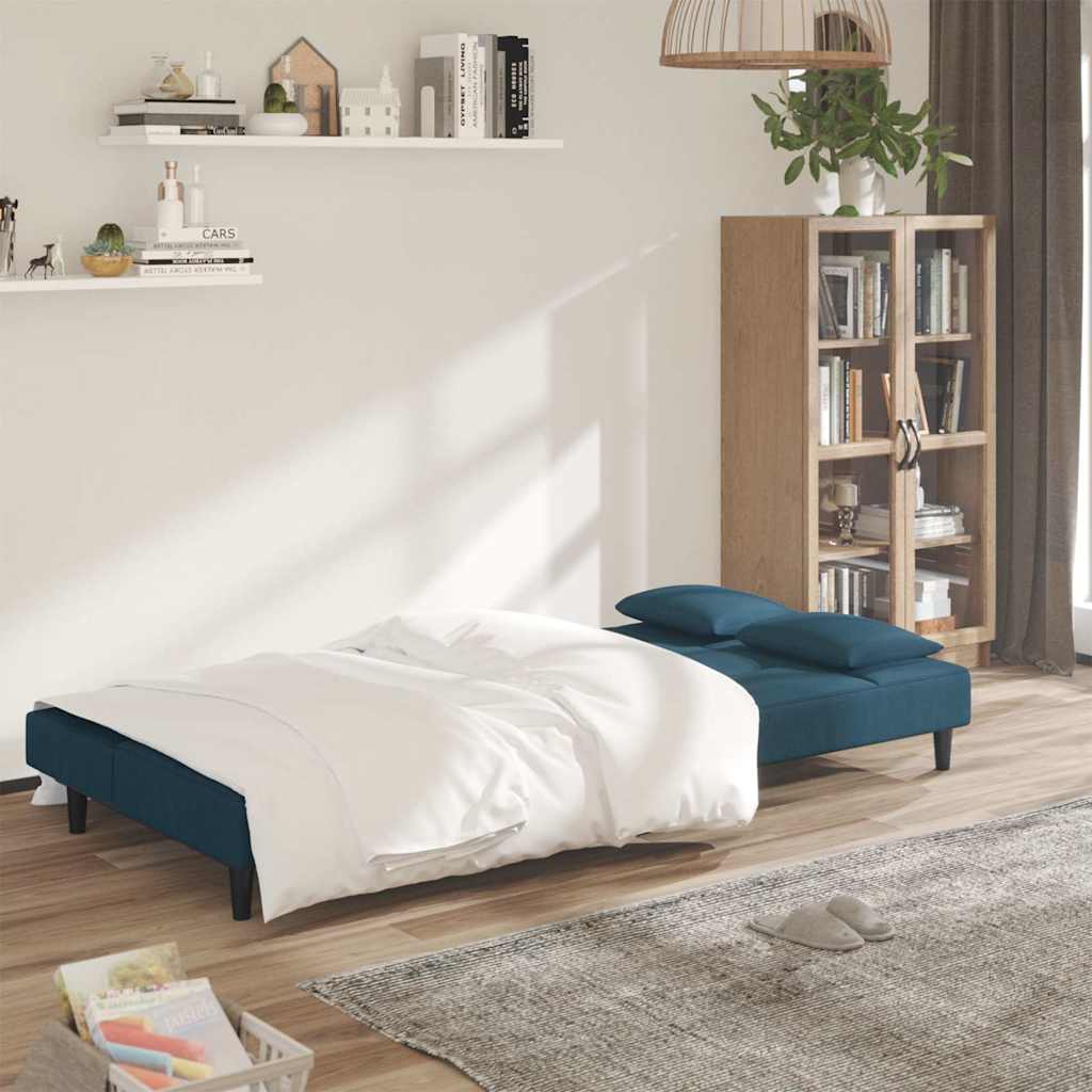 vidaXL Slaapbank 2-zits met 2 kussens fluweel blauw