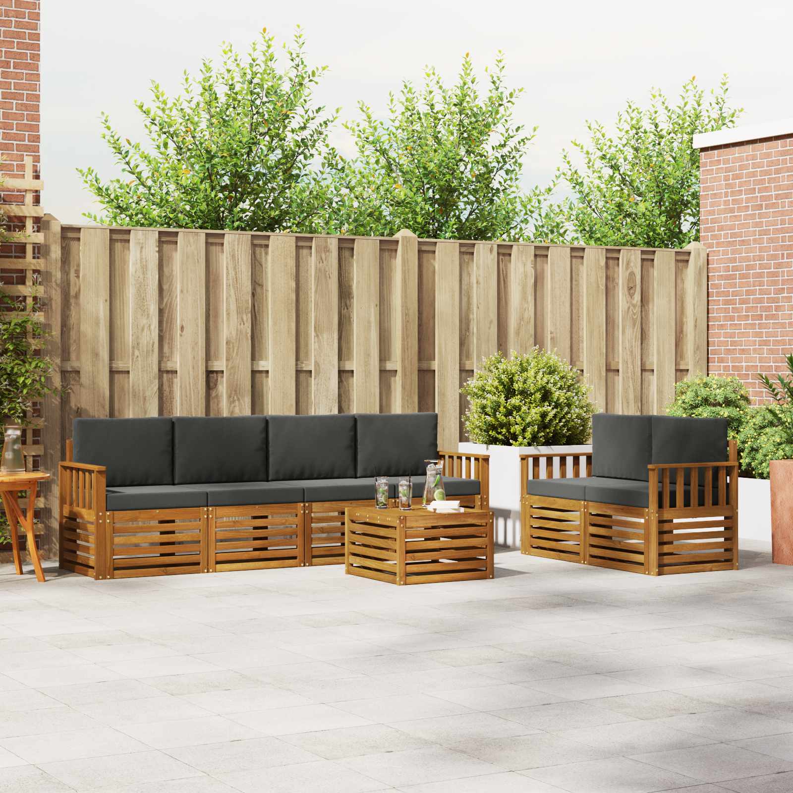 vidaXL Sofa-Sets 7 pcs Natuurlijk en Crème Massief Acaciahout