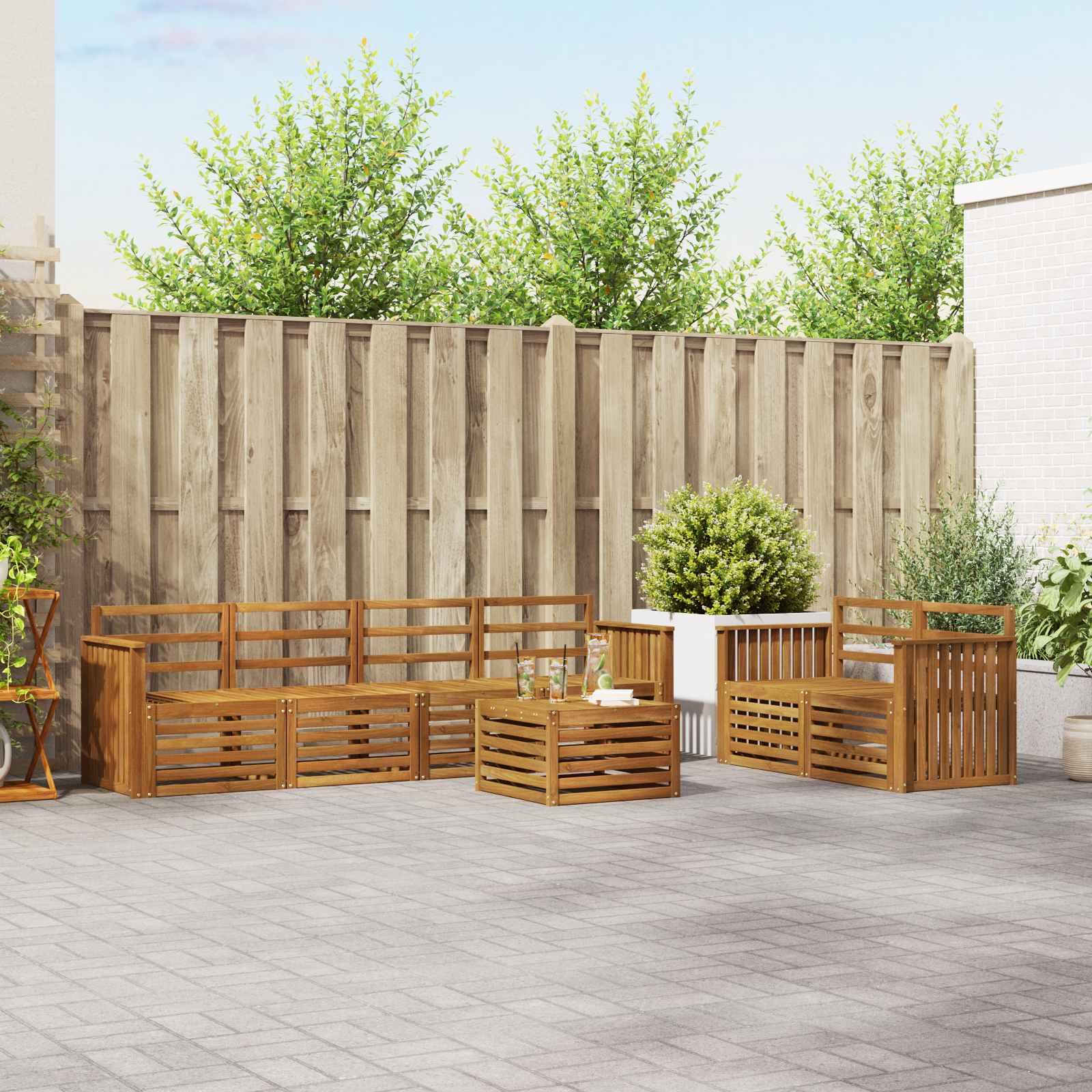 vidaXL Sofa-Sets 7 pcs Natuurlijk en Crème Massief Acaciahout
