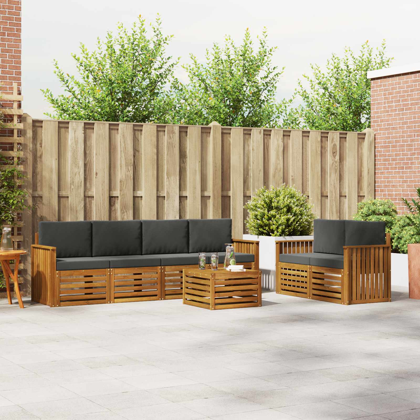 vidaXL Sofa-Sets 7 pcs Natuurlijk en Crème Massief Acaciahout