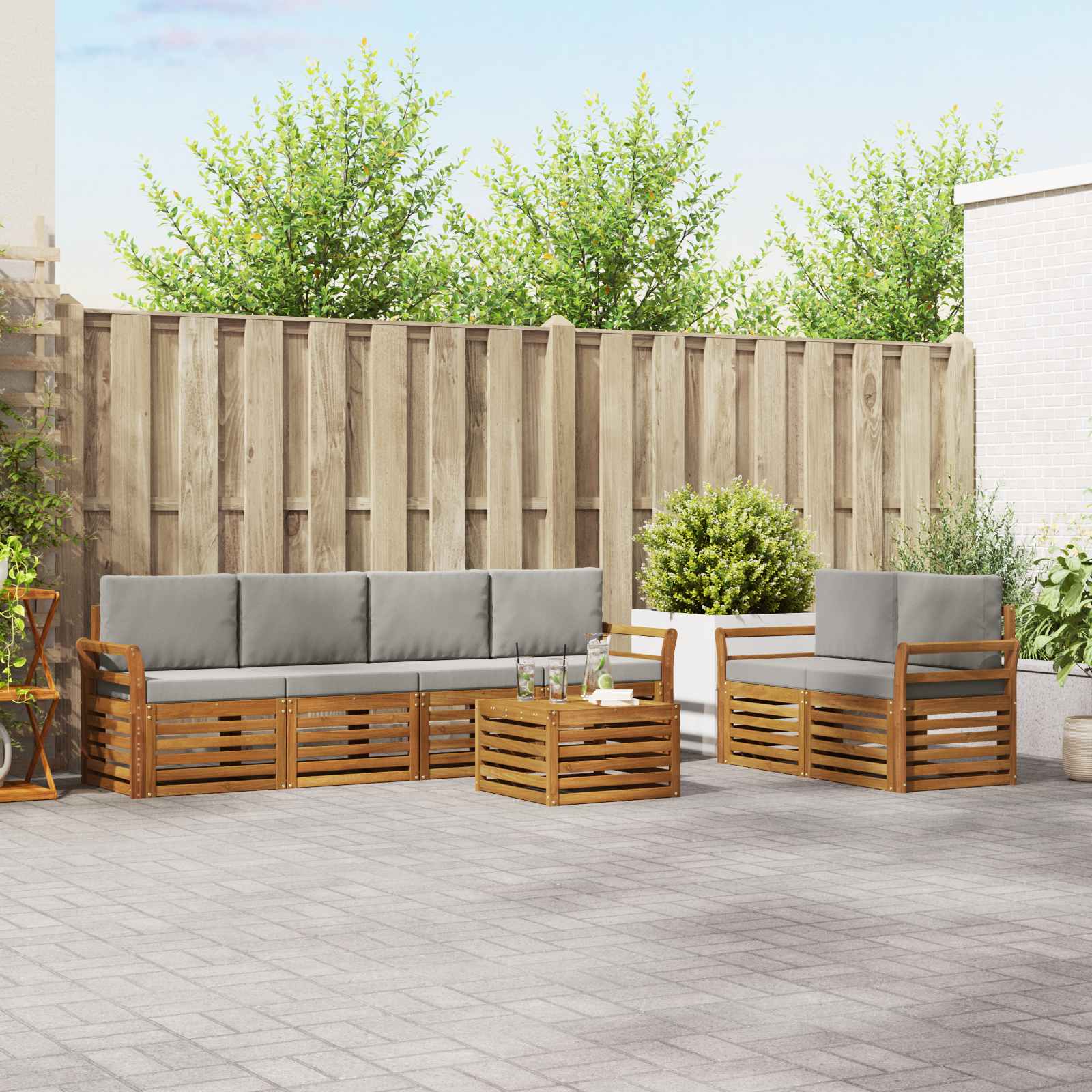 vidaXL Sofa-Sets 7 pcs Natuurlijk en Crème Massief Acaciahout
