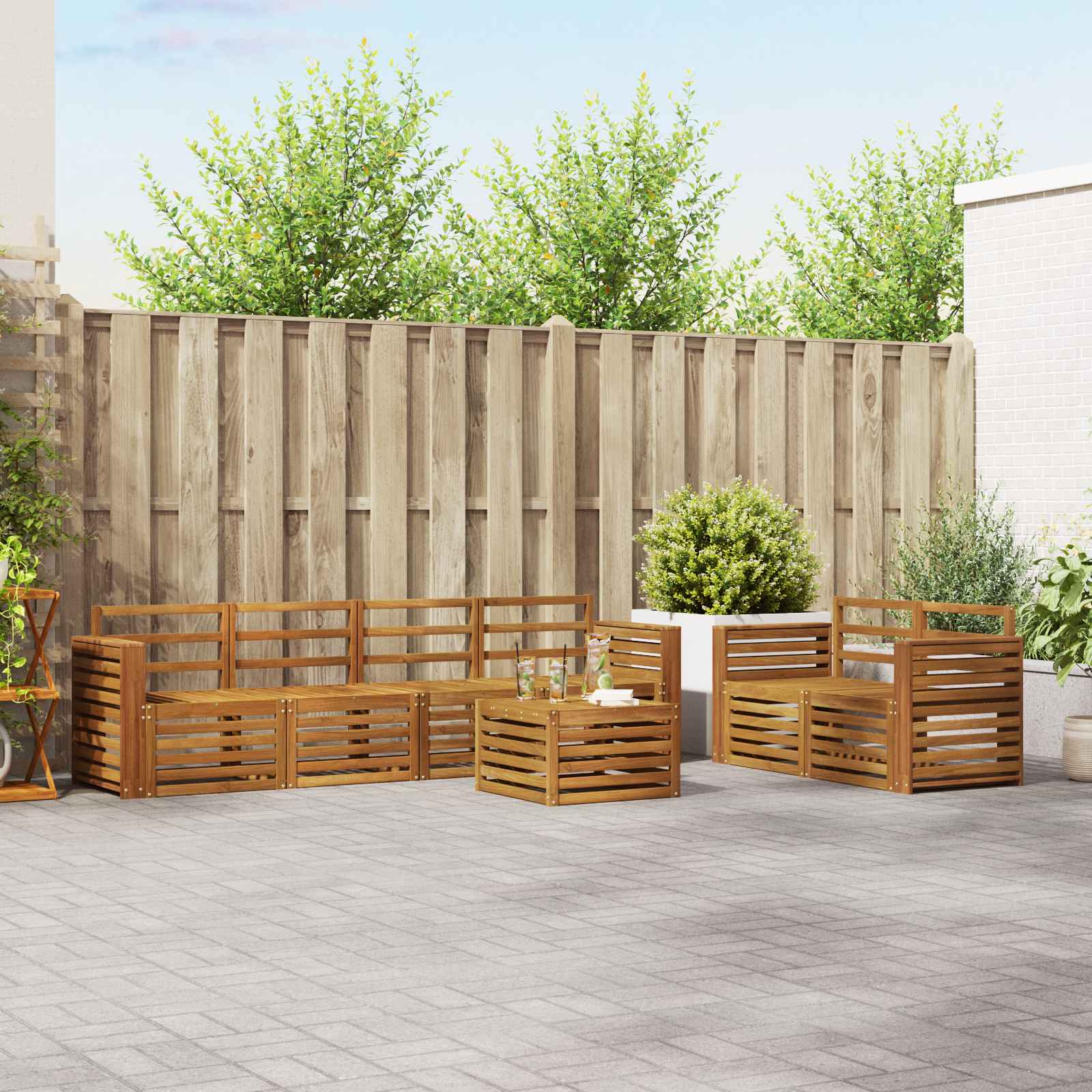 vidaXL Sofa-Sets 7 pcs Natuurlijk en Crème Massief Acaciahout