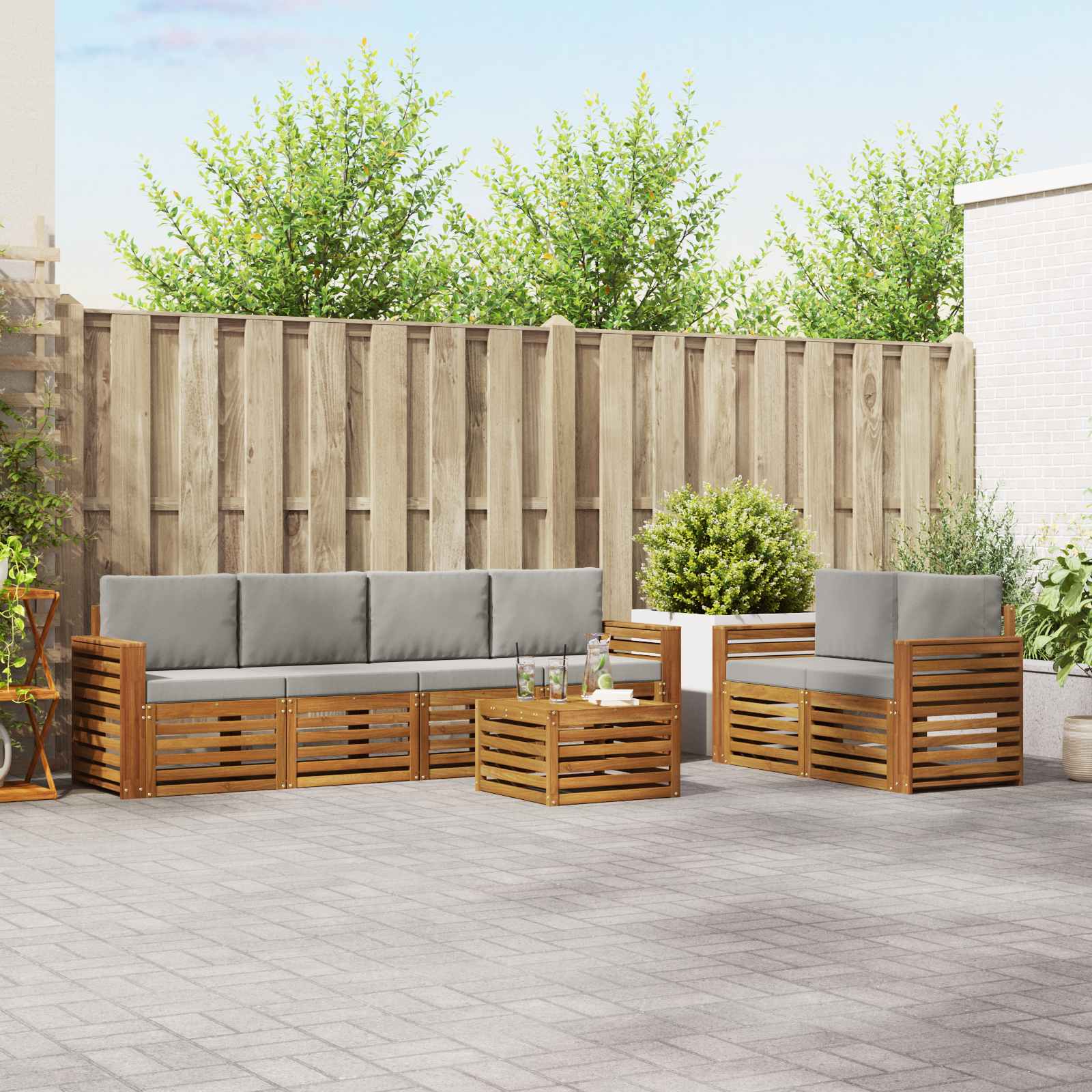 vidaXL Sofa-Sets 7 pcs Natuurlijk en Crème Massief Acaciahout