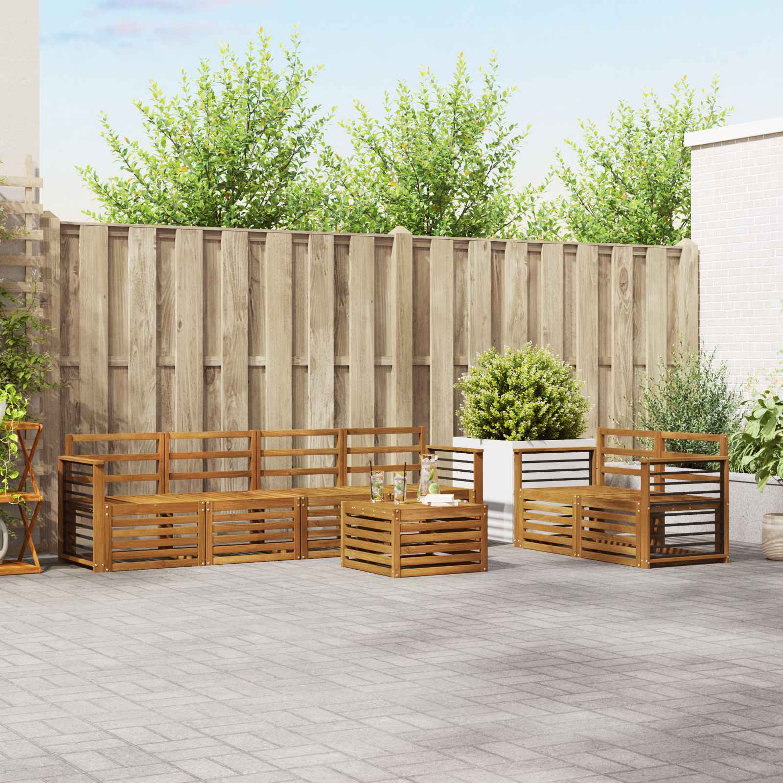 vidaXL Sofa-Sets 7 pcs Natuurlijk en Crème Massief Acaciahout