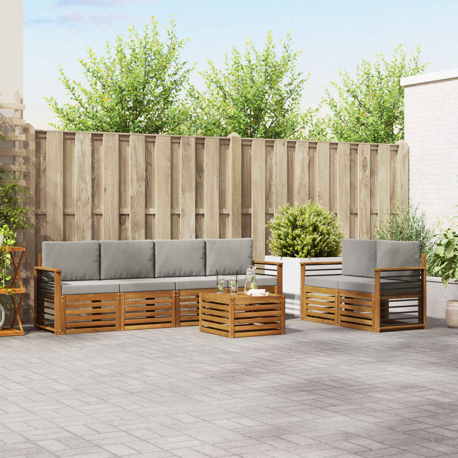 vidaXL Sofa-Sets 7 pcs Natuurlijk en Crème Massief Acaciahout