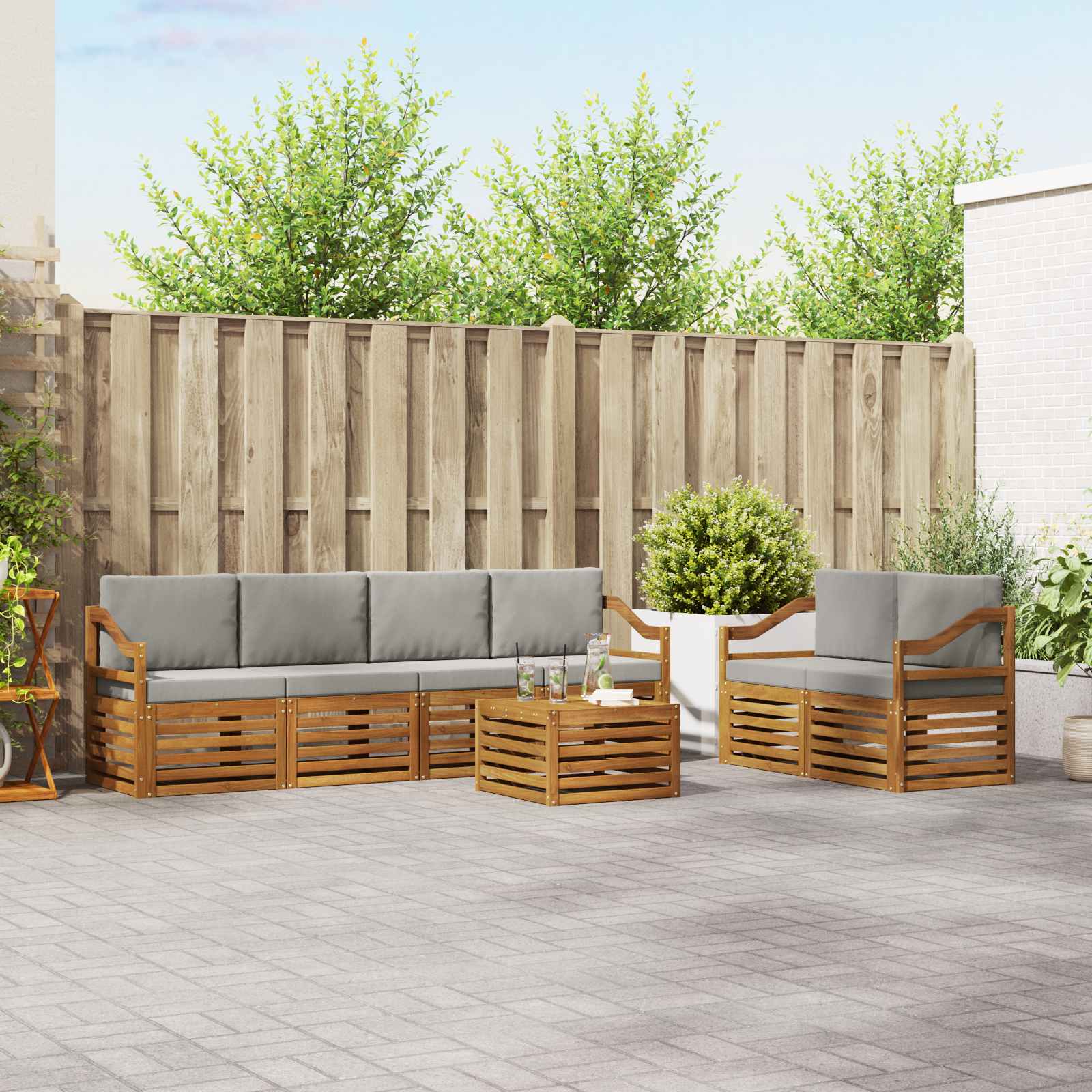 vidaXL Sofa-Sets 7 pcs Natuurlijk en Crème Massief Acaciahout