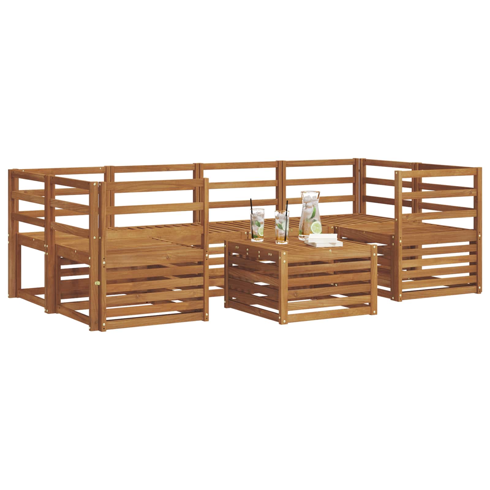 vidaXL Sofa-Sets 7 pcs Natuurlijk en Crème Massief Acaciahout