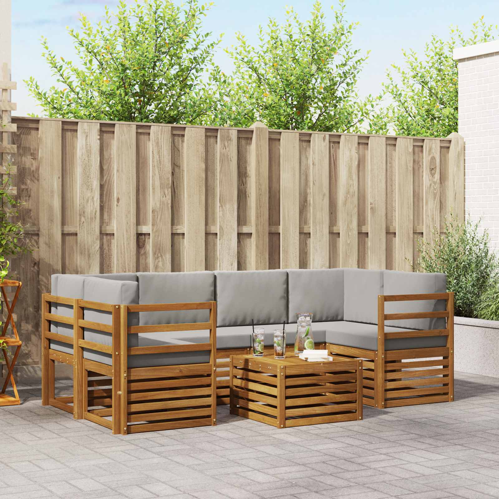 vidaXL Sofa-Sets 7 pcs Natuurlijk en Crème Massief Acaciahout