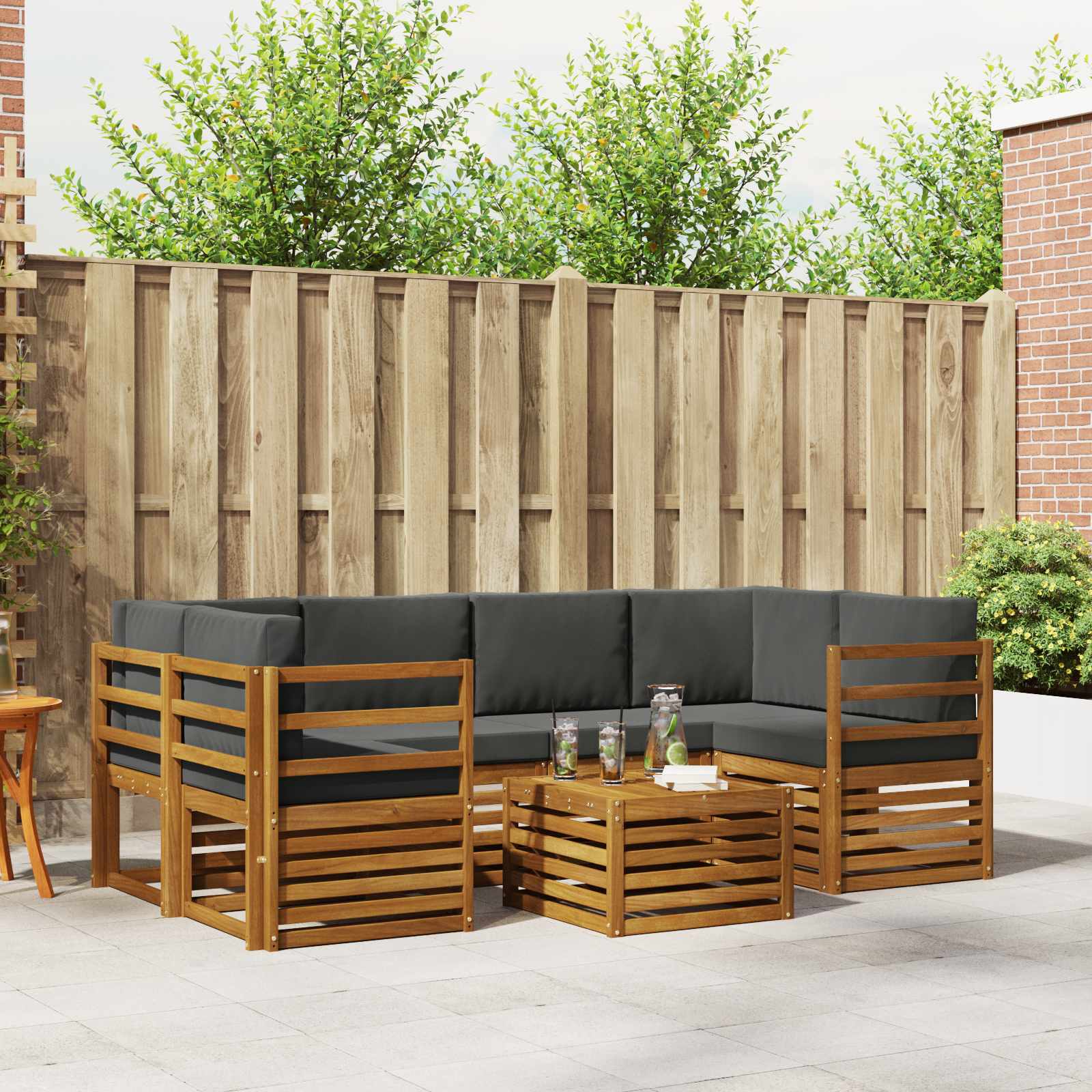 vidaXL Sofa-Sets 7 pcs Natuurlijk en Crème Massief Acaciahout
