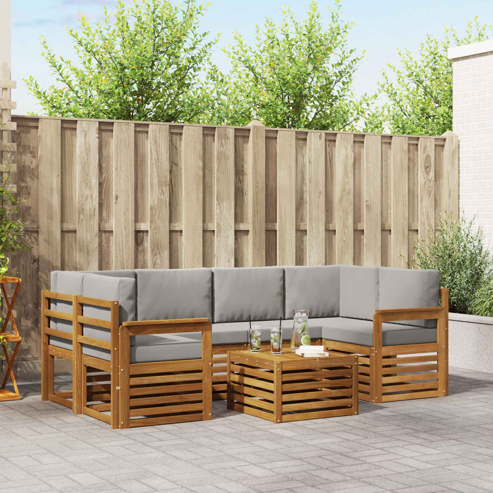 vidaXL Sofa-Sets 7 pcs Natuurlijk en Crème Massief Acaciahout