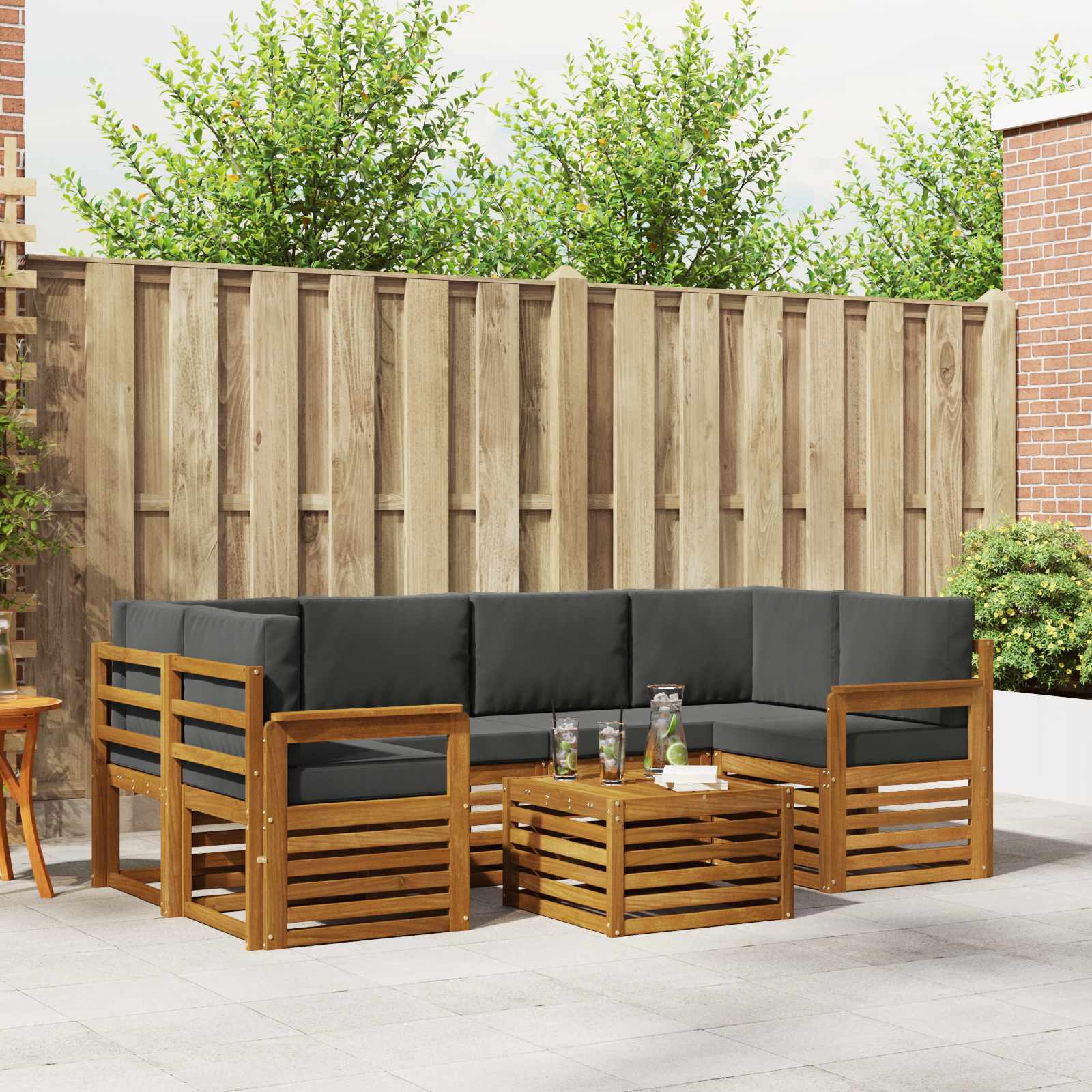 vidaXL Sofa-Sets 7 pcs Natuurlijk en Crème Massief Acaciahout