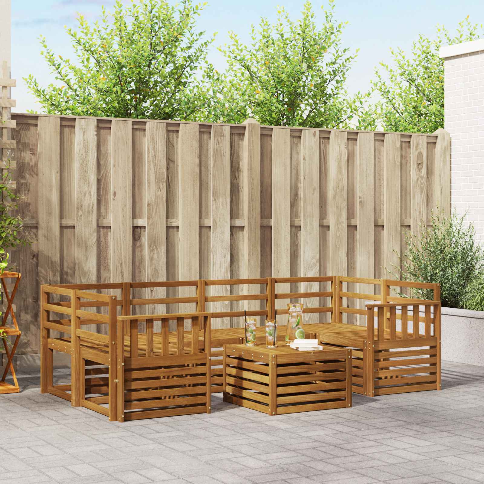 vidaXL Sofa-Sets 7 pcs Natuurlijk en Crème Massief Acaciahout
