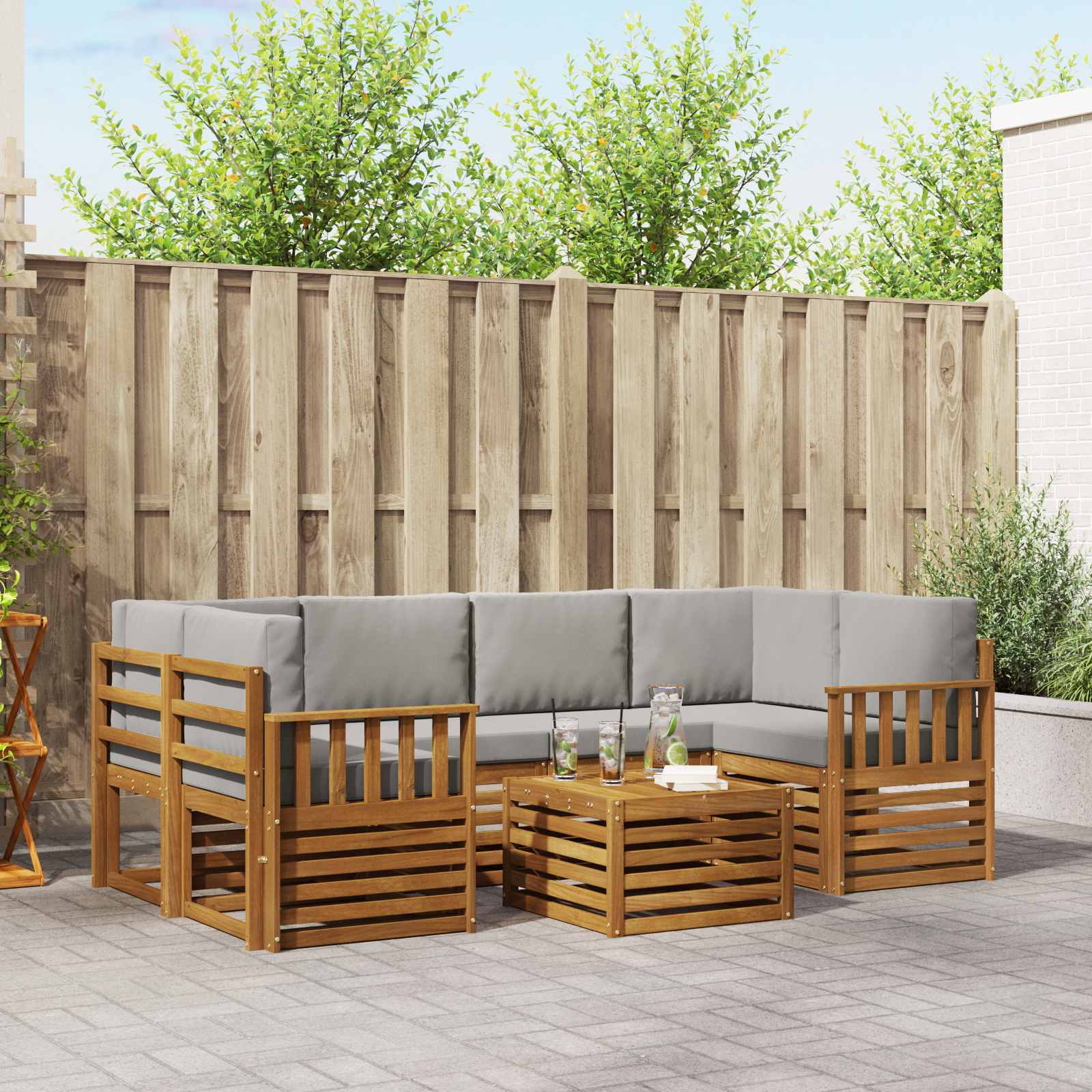 vidaXL Sofa-Sets 7 pcs Natuurlijk en Crème Massief Acaciahout
