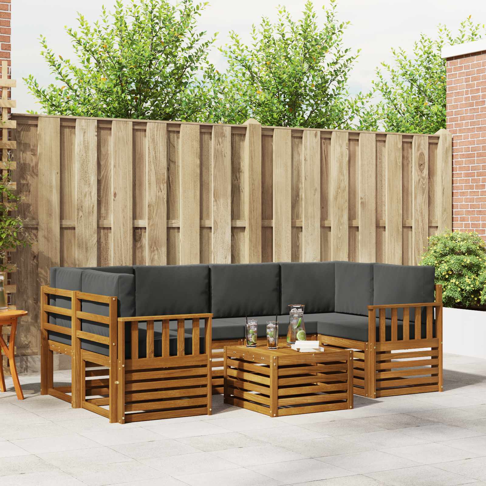 vidaXL Sofa-Sets 7 pcs Natuurlijk en Crème Massief Acaciahout