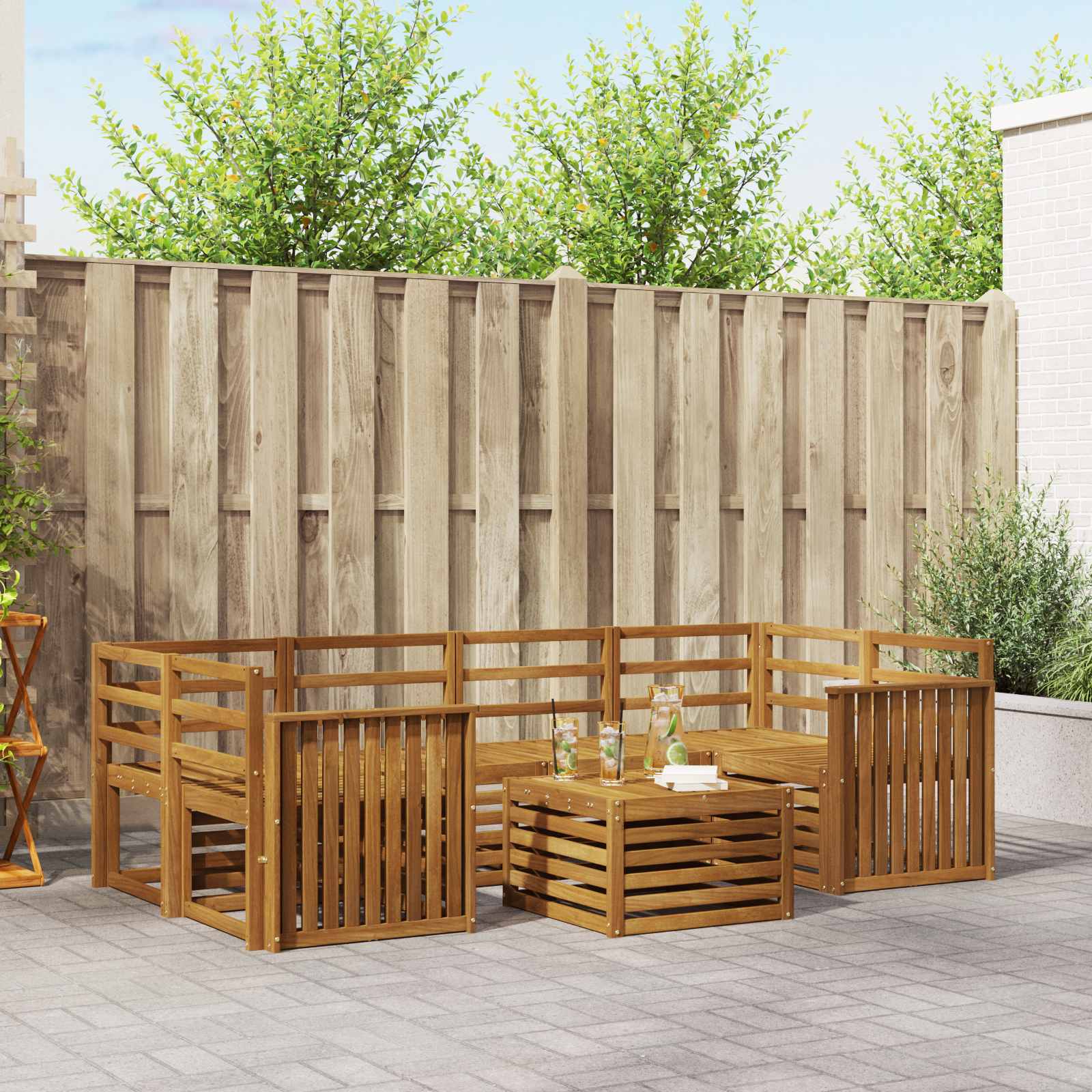 vidaXL Sofa-Sets 7 pcs Natuurlijk en Crème Massief Acaciahout