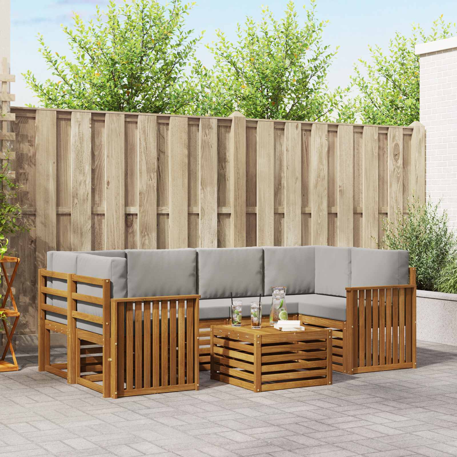vidaXL Sofa-Sets 7 pcs Natuurlijk en Crème Massief Acaciahout