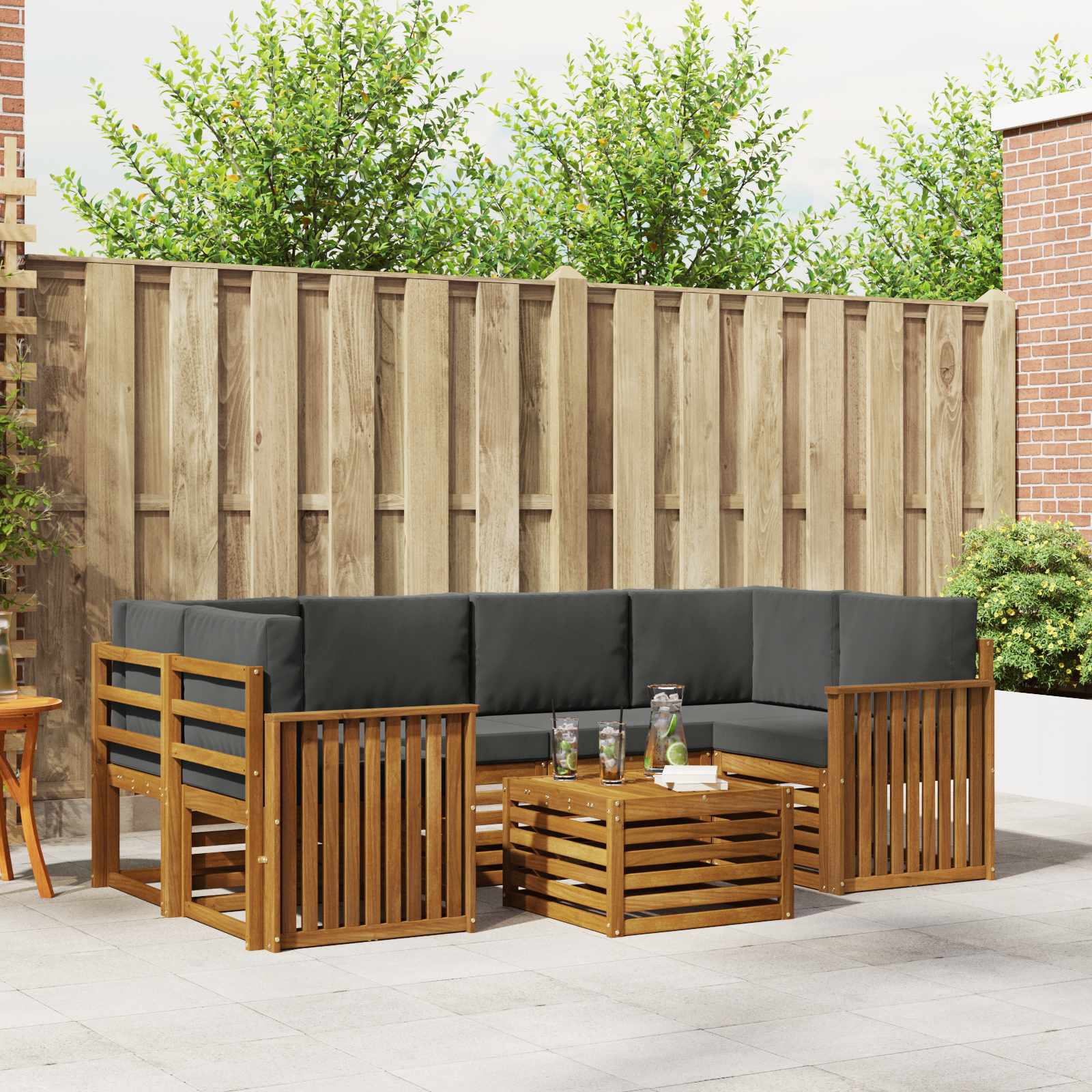 vidaXL Sofa-Sets 7 pcs Natuurlijk en Crème Massief Acaciahout