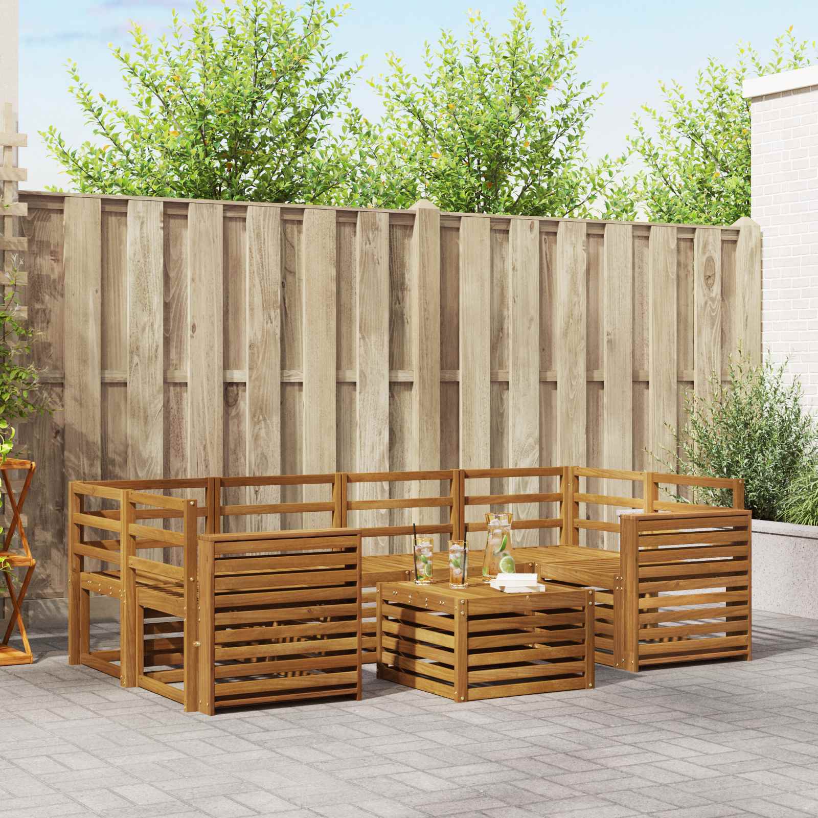 vidaXL Sofa-Sets 7 pcs Natuurlijk en Crème Massief Acaciahout