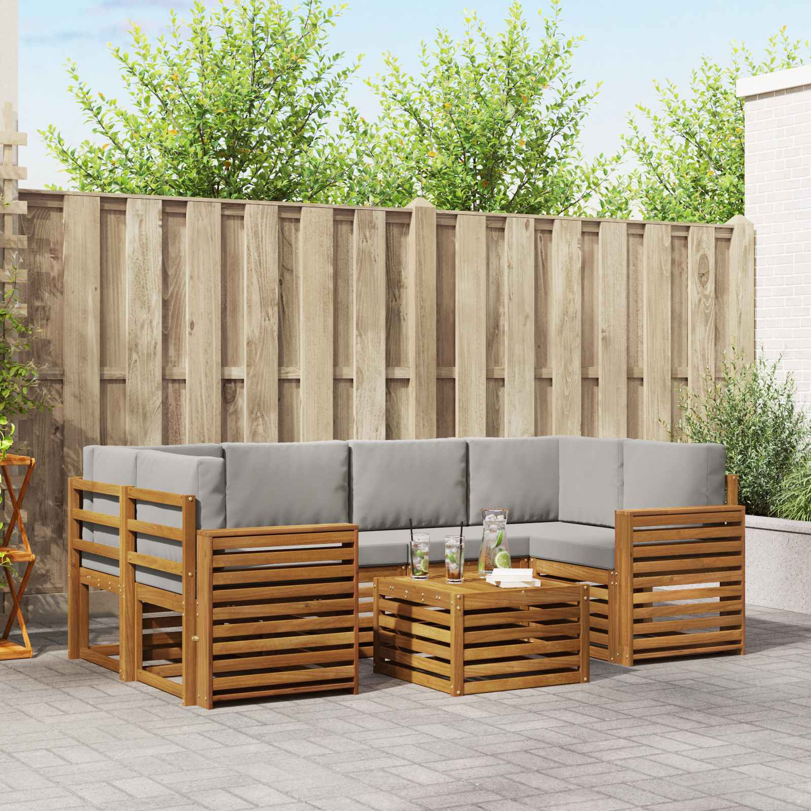 vidaXL Sofa-Sets 7 pcs Natuurlijk en Crème Massief Acaciahout