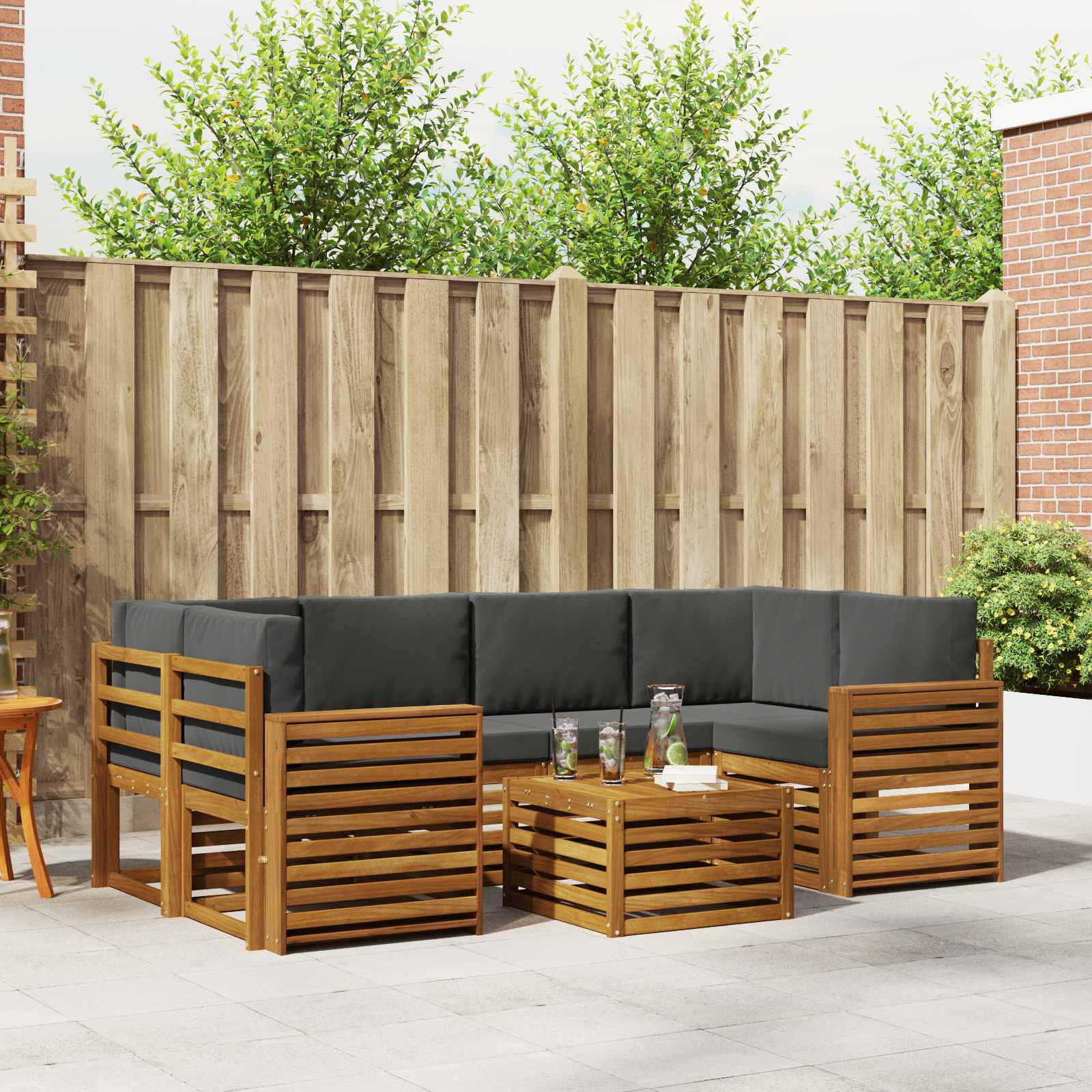 vidaXL Sofa-Sets 7 pcs Natuurlijk en Crème Massief Acaciahout